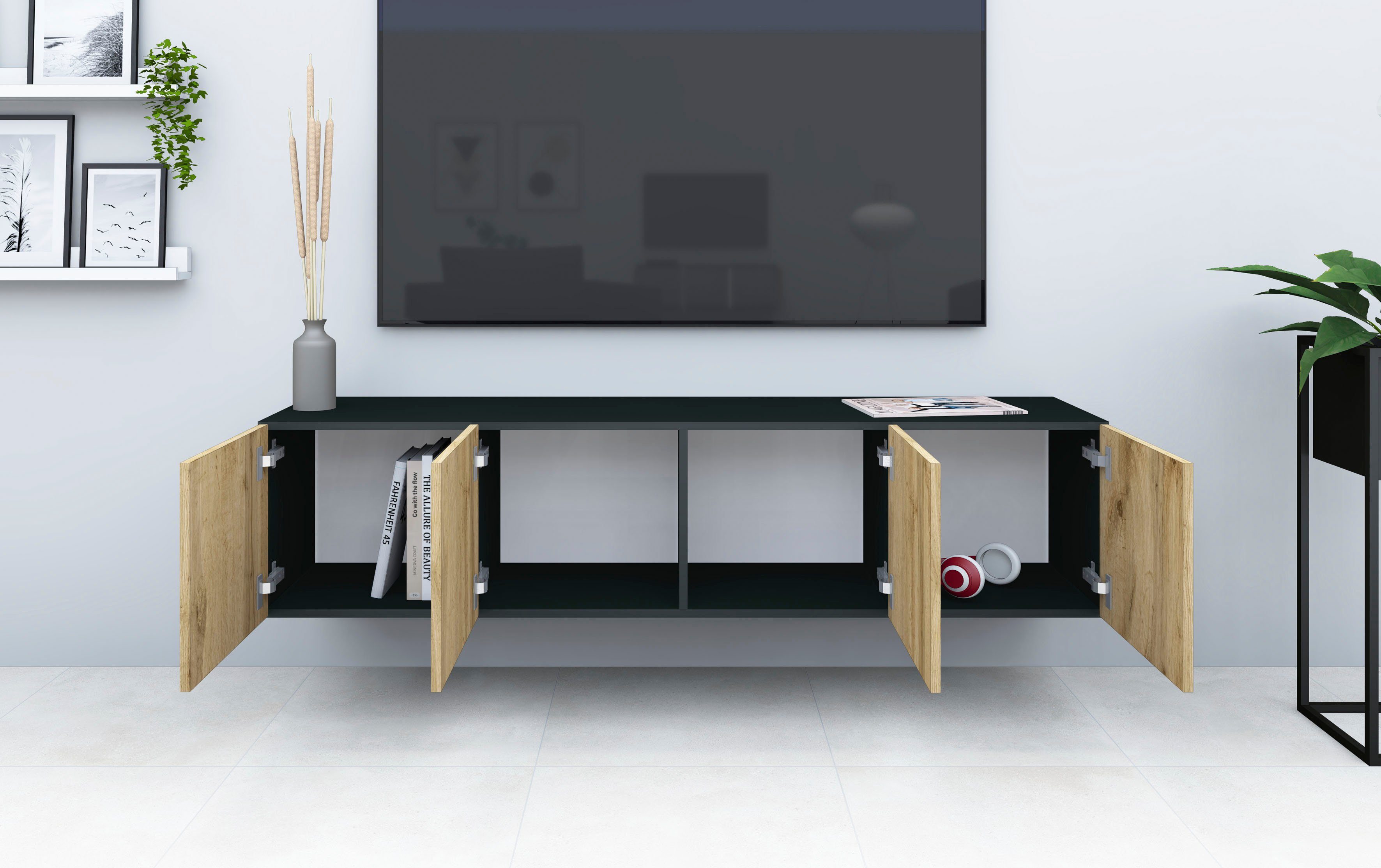 Möbel borchardt schwarz wotan cm, nur Breite Vaasa, hängend matt/eichefarben 152 Lowboard
