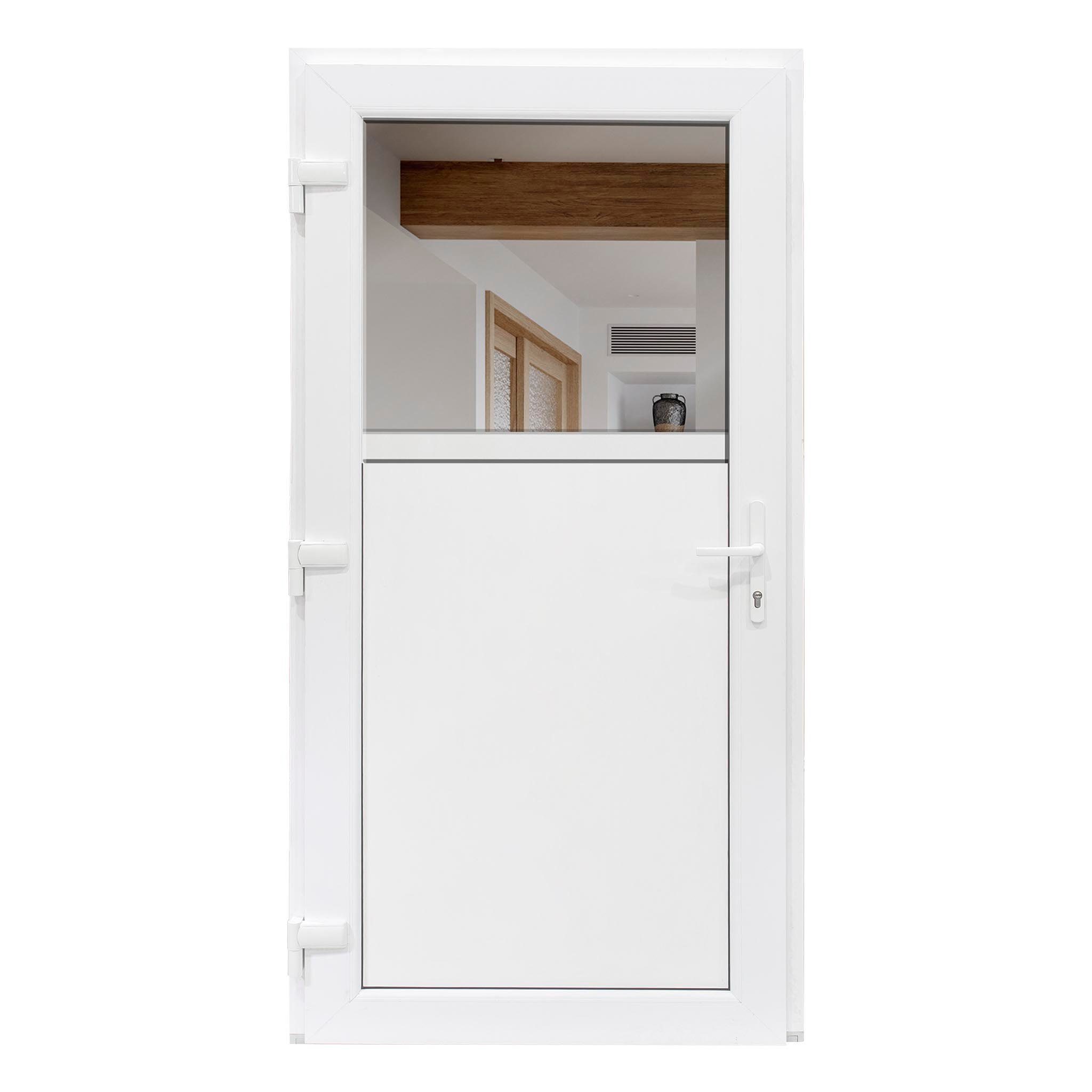 SN DECO GROUP Haustür Bastion Nebeneingangstür, weiß, mit Drückergarnitur, 1000x2000 mm (Komplett-Set), 5 Kammern und 70 mm Gesamtstärke, 5-fach-Zapfen-Verriegelung von Reze