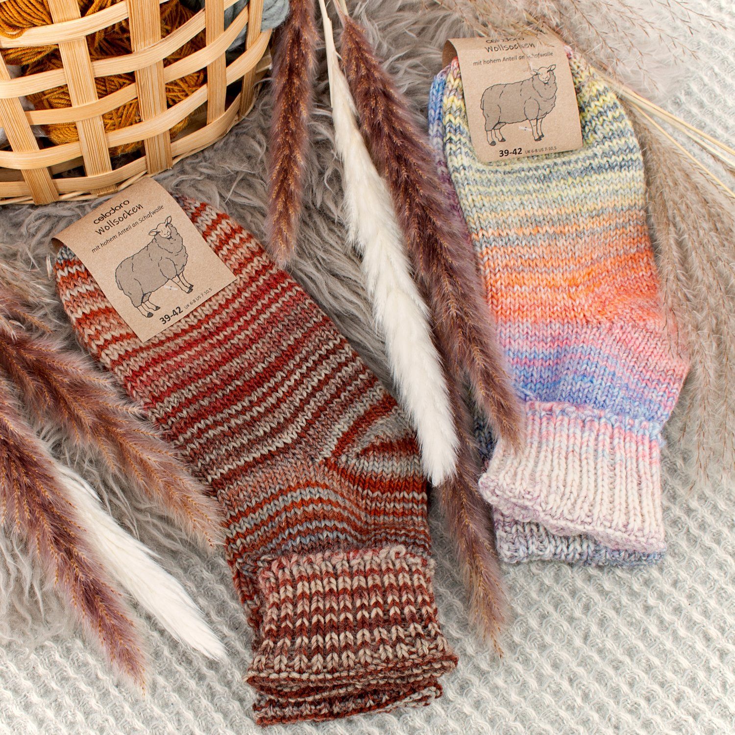 celodoro Umschlagsocken Damen & Herren Mouline Wollsocken mit Umschlag – Bild 3 von 4