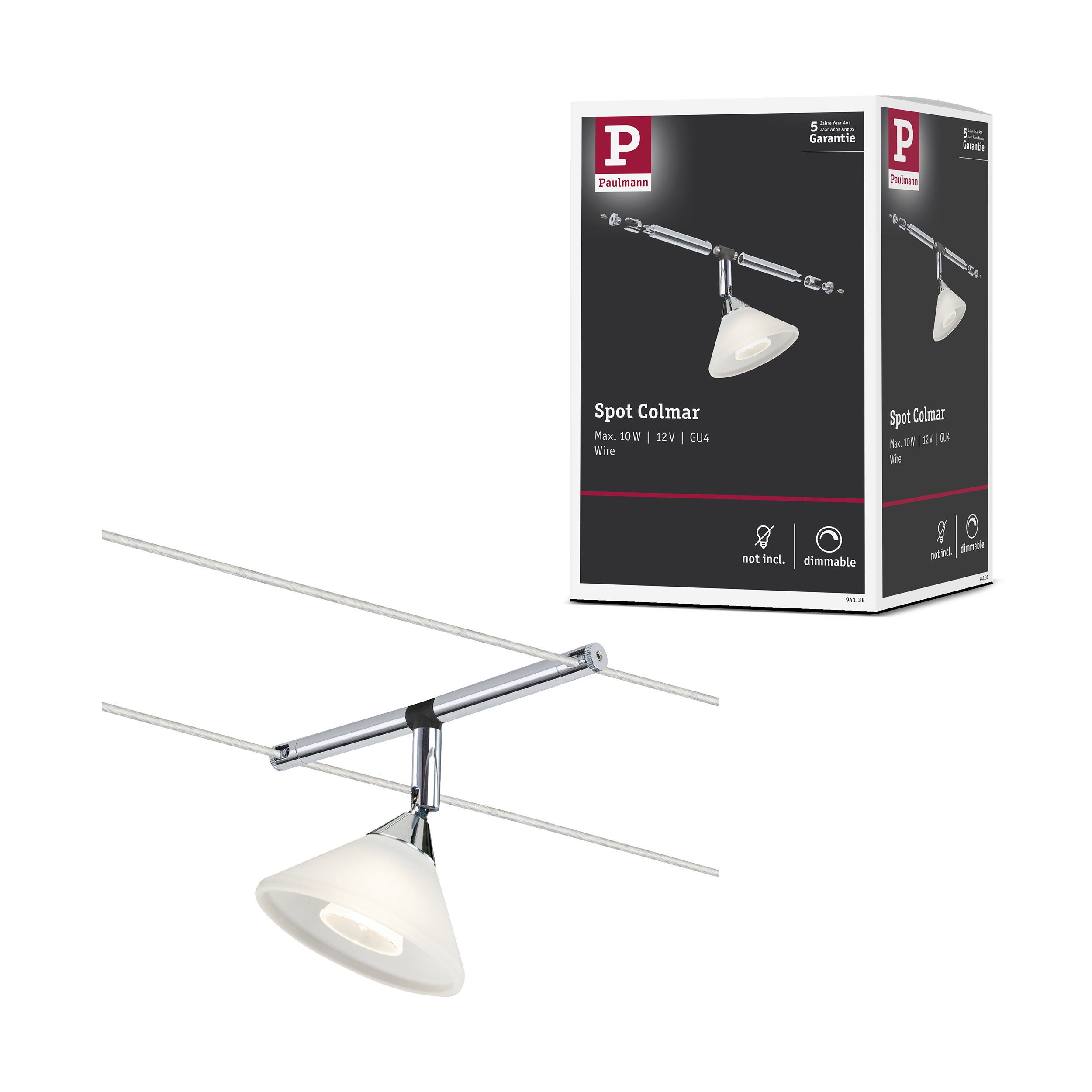 Paulmann Schienensystem-Leuchten Seilsystem Colmar Einzelspot GU4 max. 10W dimmbar 12V Chrom, Satin