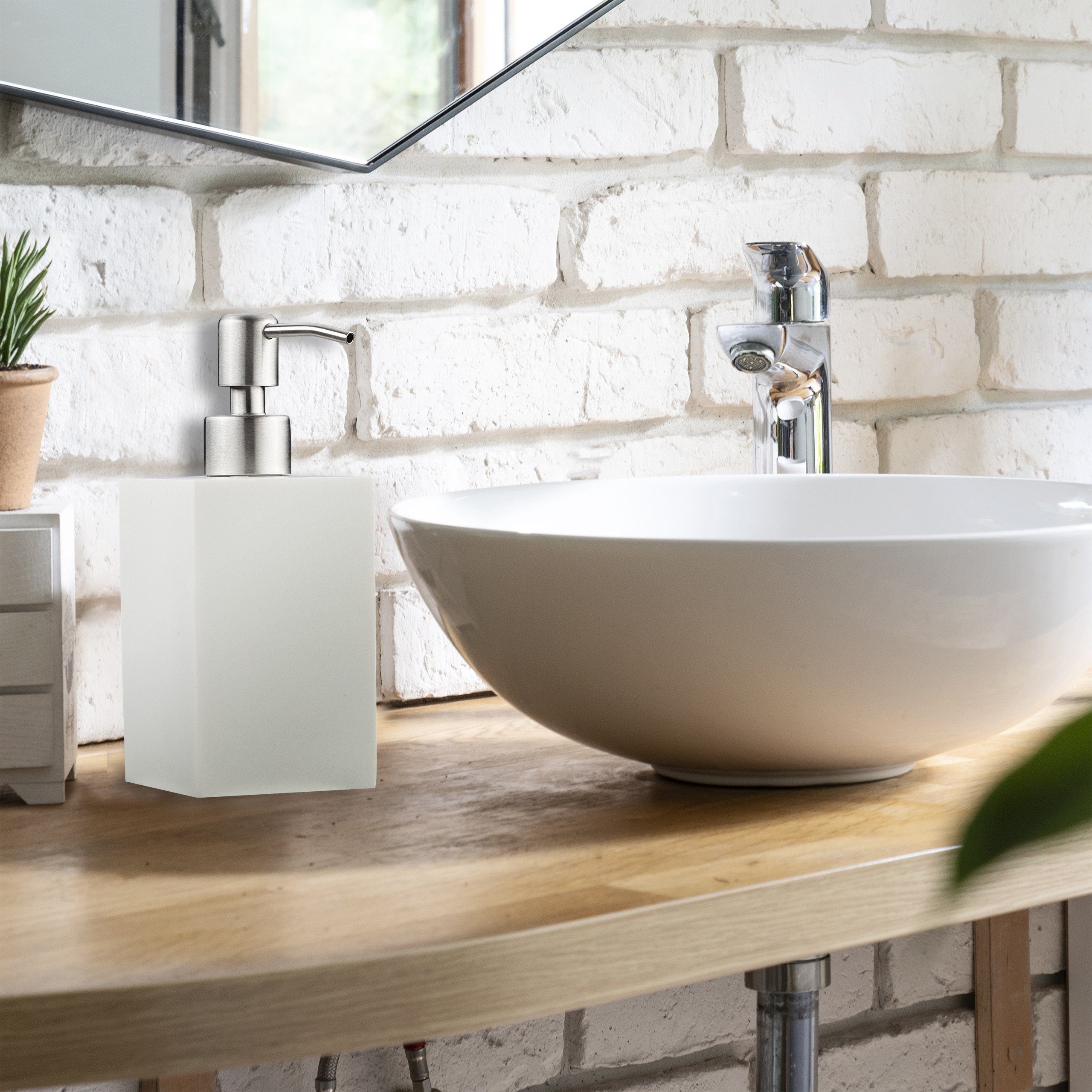 relaxdays Seifenspender Edelstahlpumpe eckig, weiß günstig online kaufen