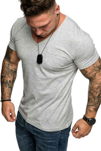 Amaci&Sons T-Shirt PATERSON Basic Oversize T-Shirt mit V-Ausschnitt Herren Vintage Basic Shirt mit V-Ausschnitt und Brusttasche