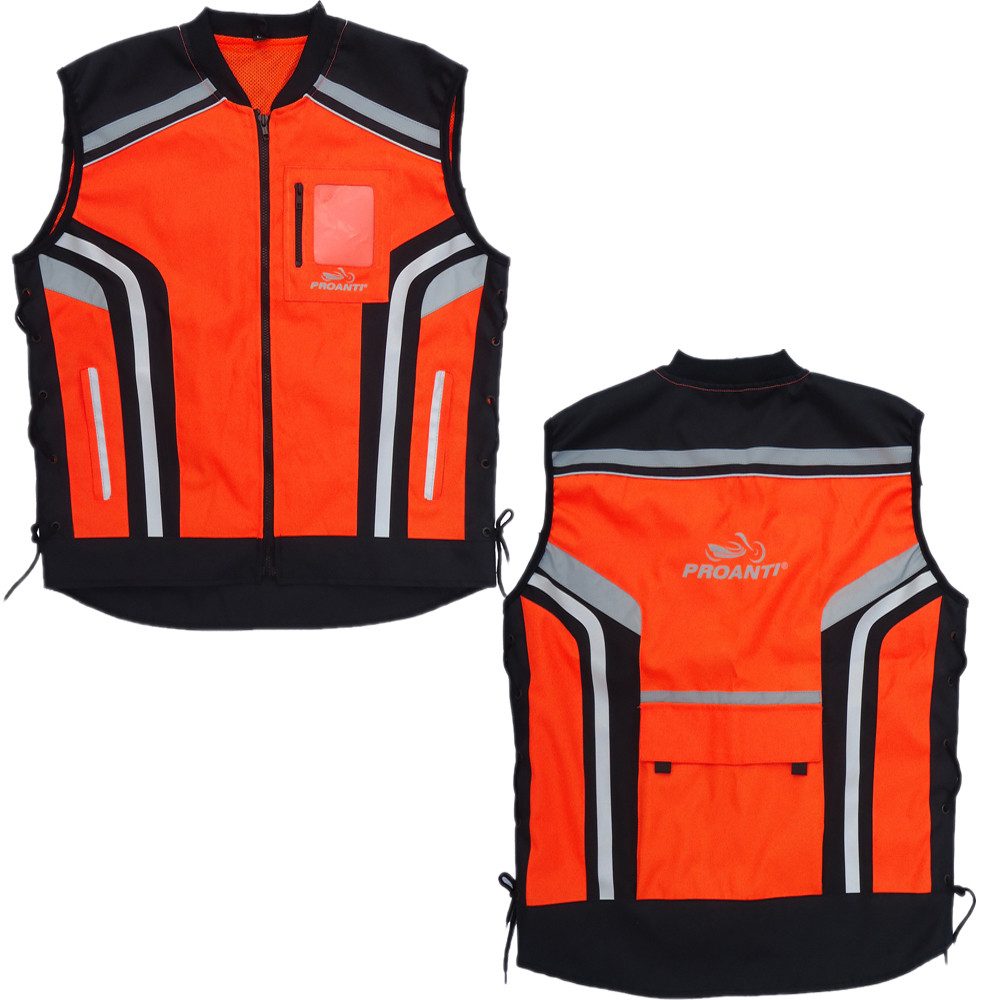 PROANTI Motorradweste hochwertige Motorrad Warnweste Neon Orange Biker Sicherheitsweste