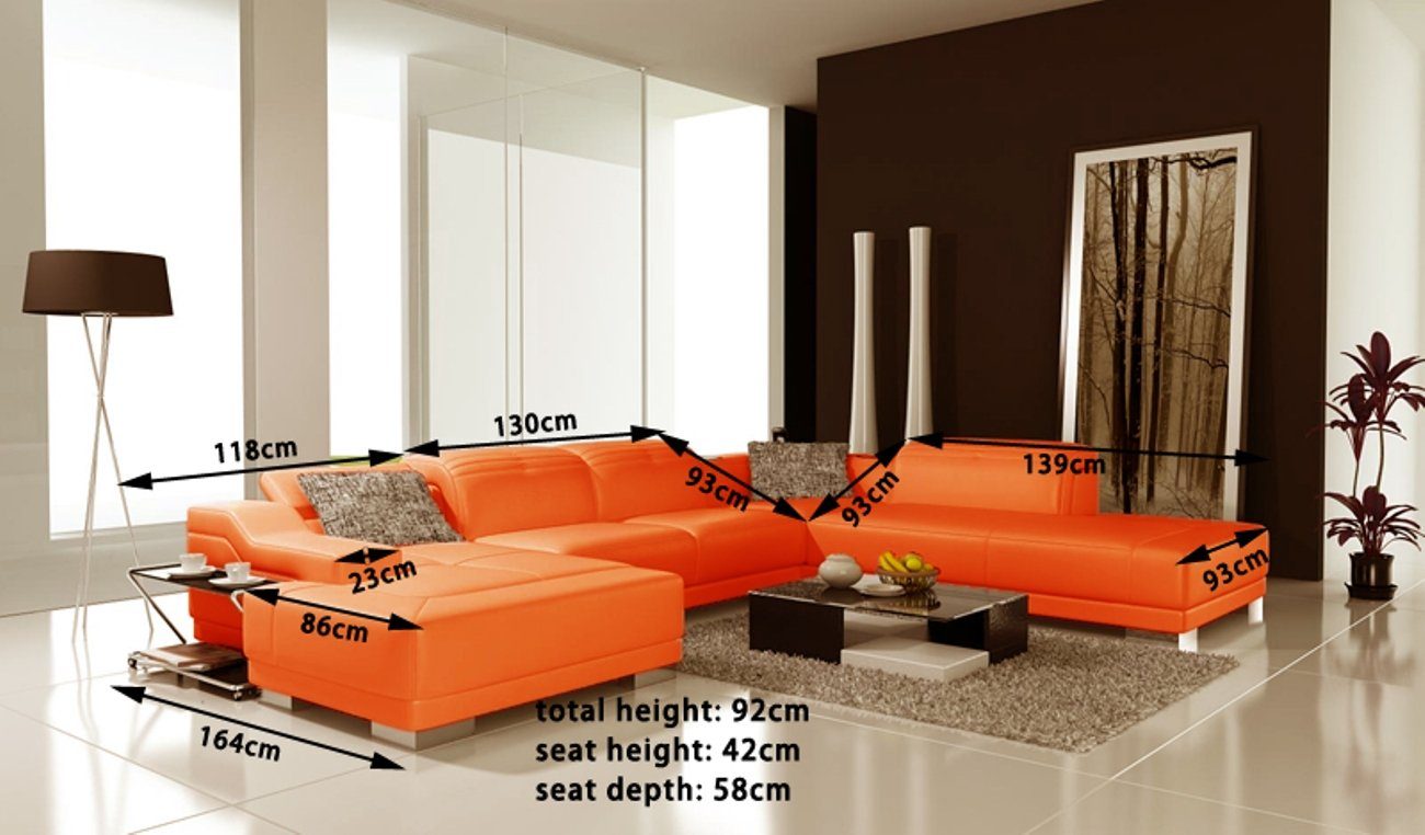 Neu Ecke Polster Garnitur Ecksofa, Couch Couch Couchen Leder Design JVmoebel Luxus Orange