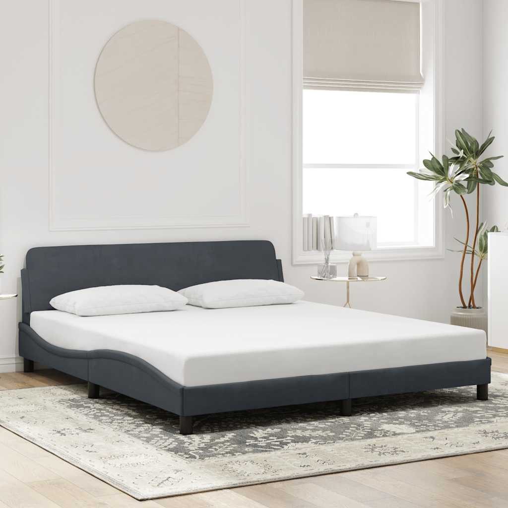 furnicato Bettgestell Dover 218x185x74,5 cm Dunkelgrau Samt mit Massivholz und (1-tlg), Kariertes Doppelbett mit gepolstertem Kopfteil und Sperrholzlatten