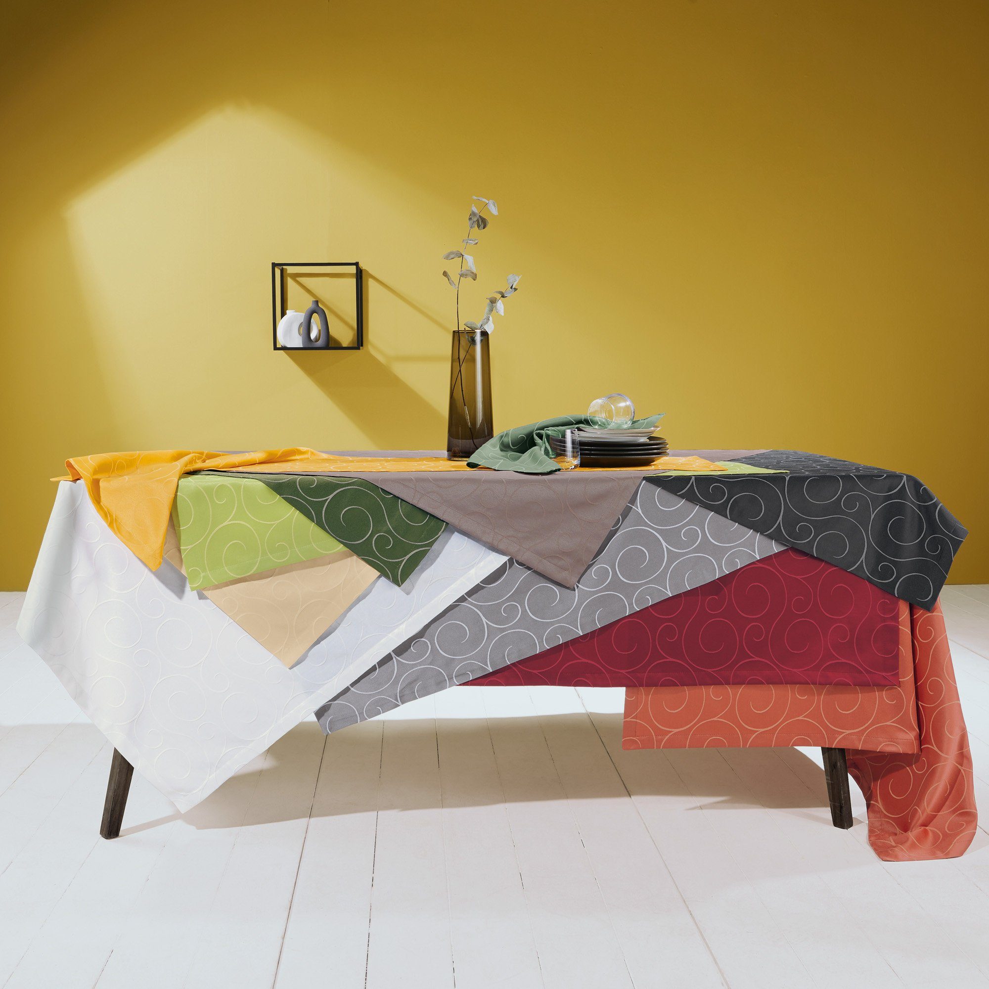 Erwin Müller Stoffserviette Serviette "Oberhausen" 8er-Pack, Damast Uni/Ranke
