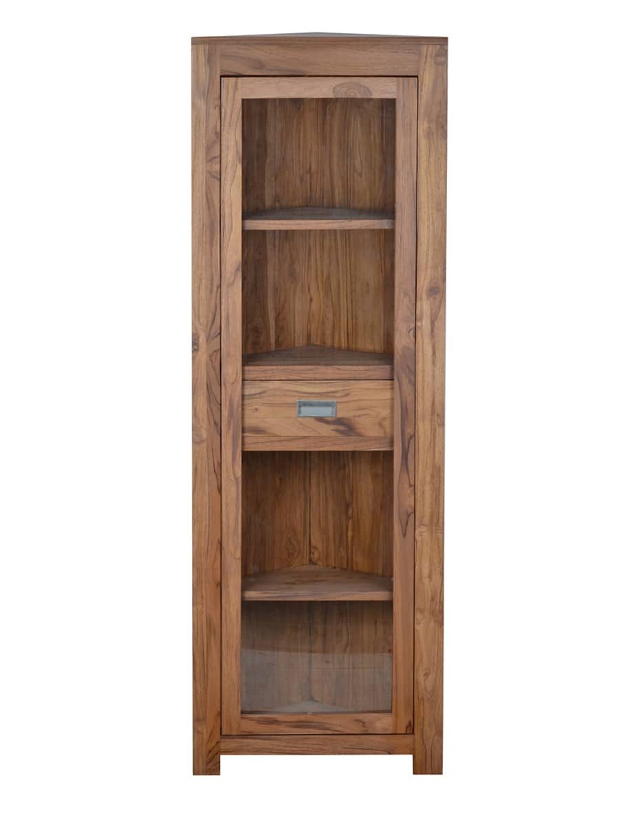 MiaMöbel Eckvitrine Masala aus massivem Teakholz Braun