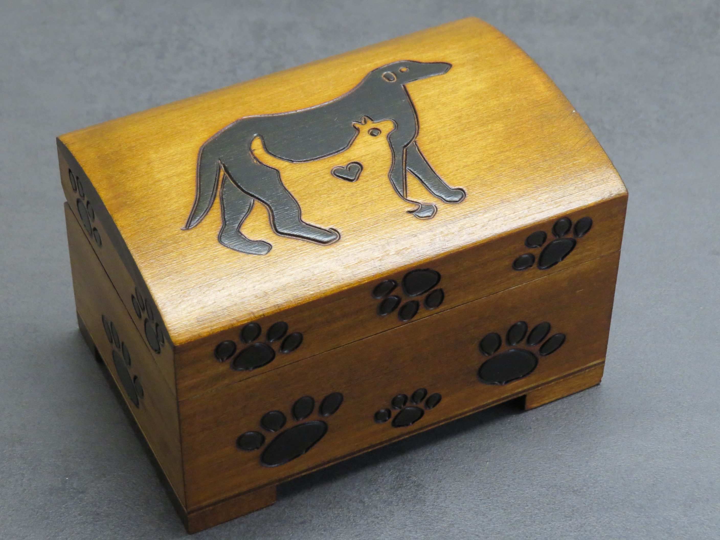 Holzprodukte Aufbewahrungsdose Schmuckkästchen Holzschatulle Holzkästchen Tatzen Hund Katze Box Holz