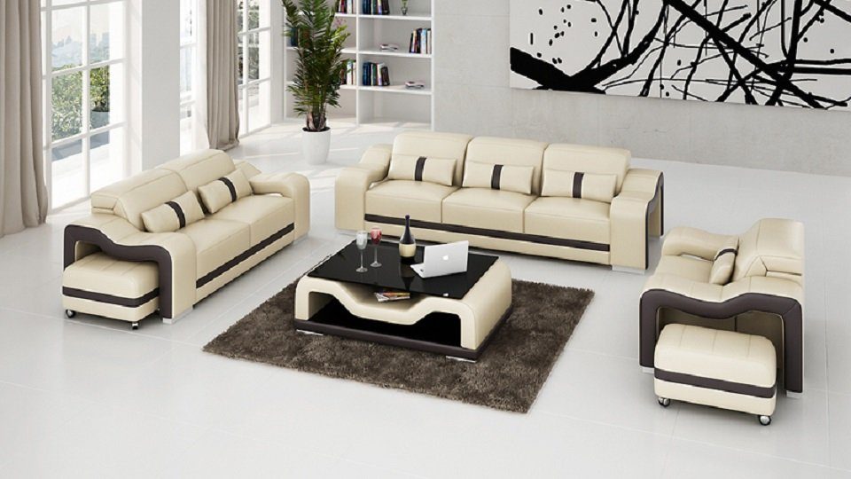 JVmoebel Sofa Designer Sofagarnitur 322 Sitzer Sofa Couch Leder Polster Set Modern Beige/Braun