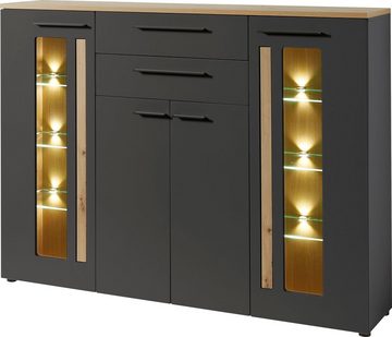 Innostyle Highboard Loft Two, Breite 180 cm, 2 Holztüren, 2 Schubkästen, 2 Glas-/Holztüren