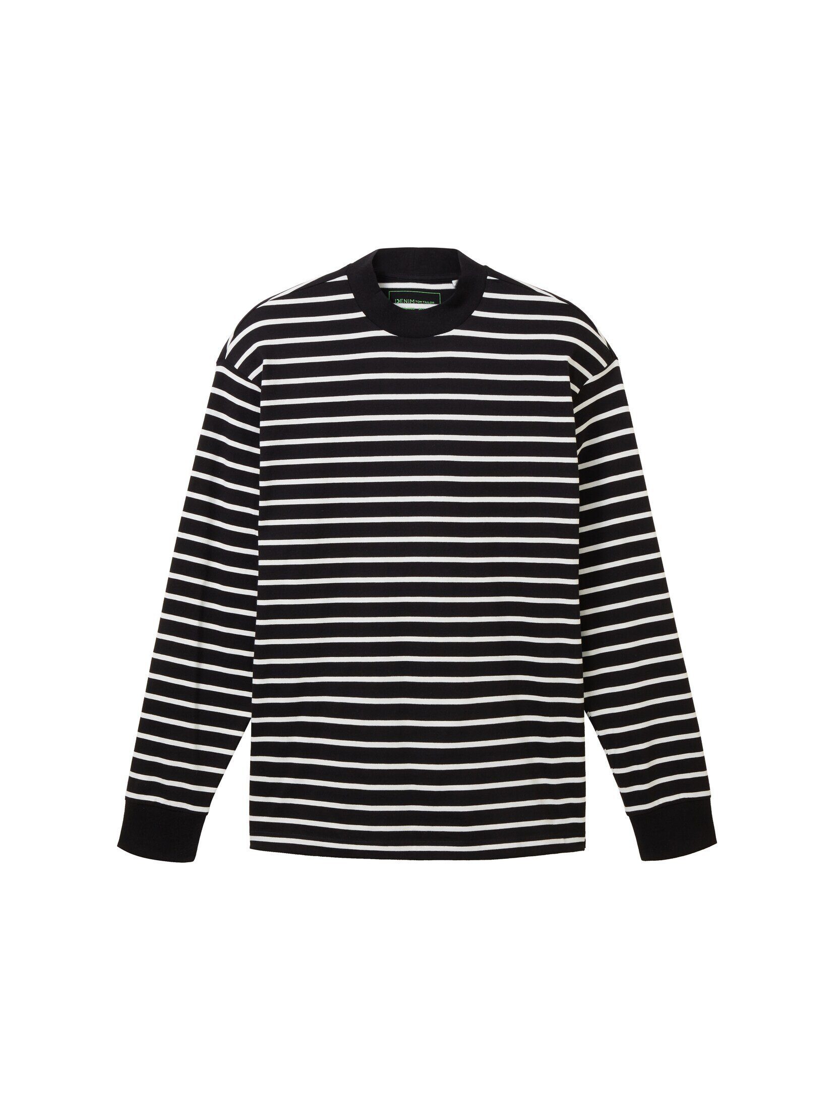Denim stripe Langarmshirt T-Shirt TOM yd Gestreiftes black TAILOR black