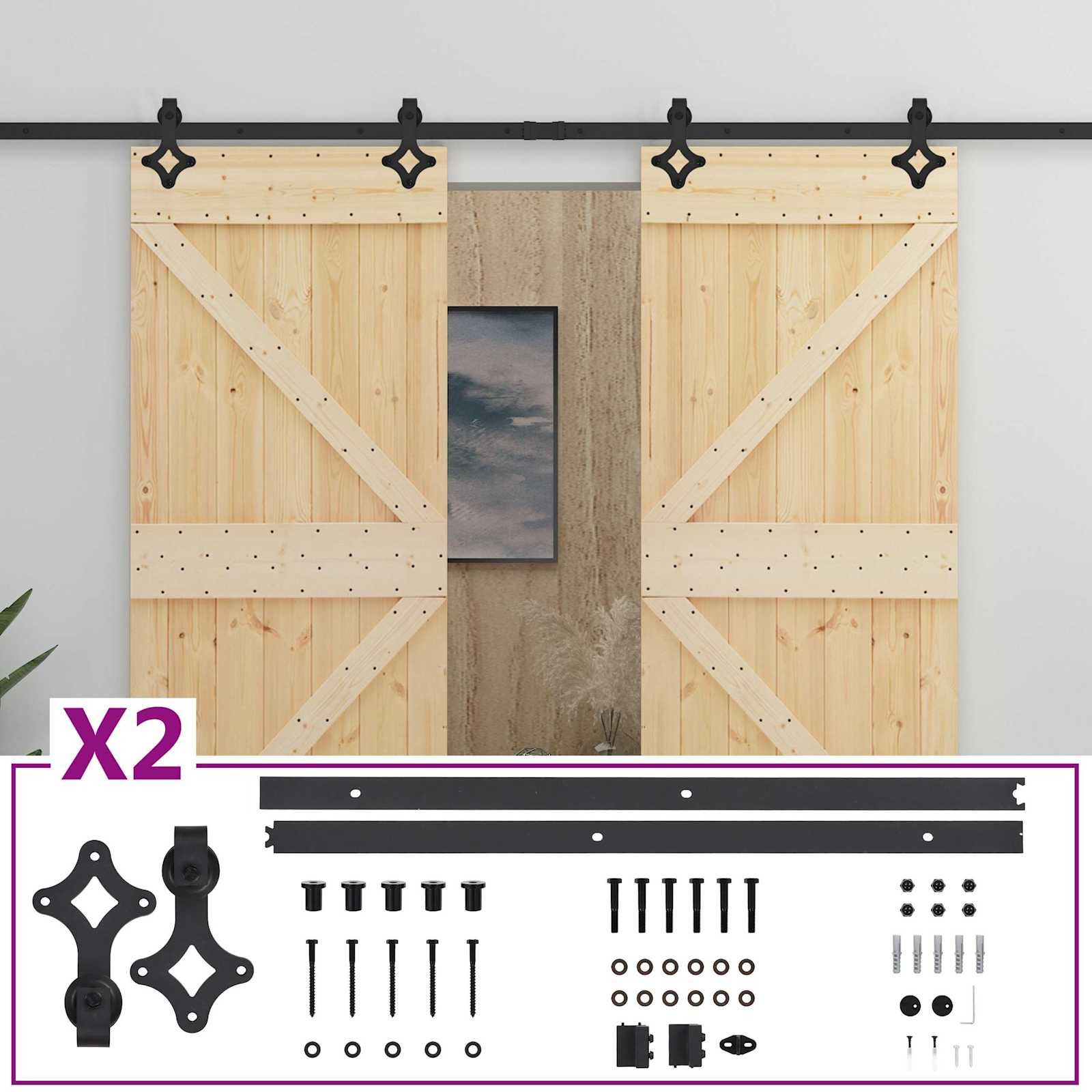 vidaXL Schiebetür Schiebetür 2 stk. 90 x 210 cm Massives Kiefernholz (2-St)