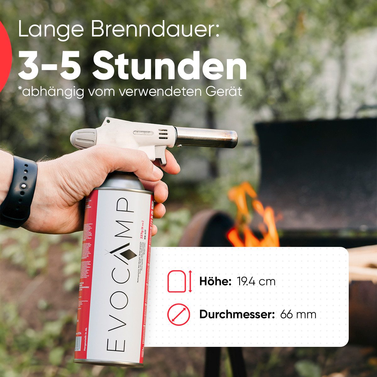 EVOCAMP Gaskartusche Butangas Gaskartusche Typ MSF-1a 227g mit Ventil, Zubehör für Campingkocher, Gasheizung, Gasbrenner, Gaskocher, 4 St., 4 Kartuschen – Bild 3 von 5