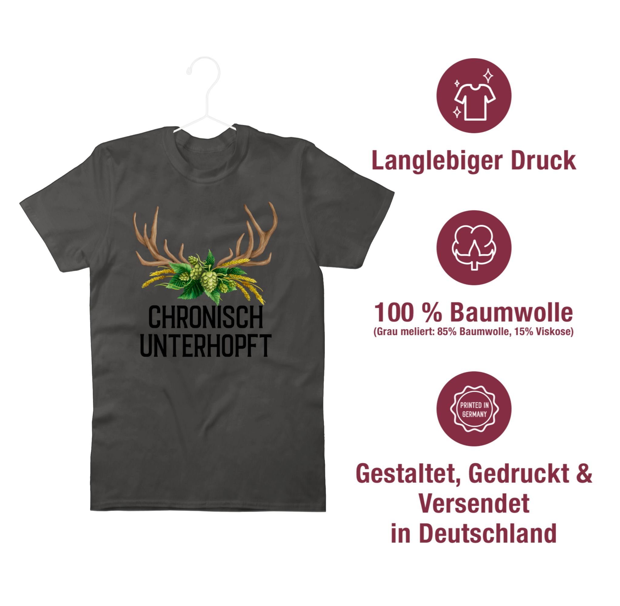 und Chronisch Hirschgeweih Herren Oktoberfest 02 Shirtracer Dunkelgrau für unterhopft Weizen Hopfen T-Shirt Mode -