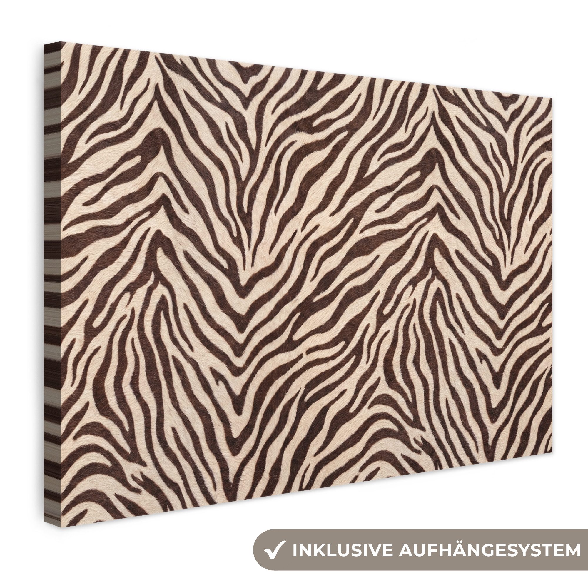 OneMillionCanvasses® Leinwandbild Zebra - Streifen - Braun, Fotodruck (1 St), Leinwand Bilder Klein, Wand Dekoration Aesthetic 30x20 cm