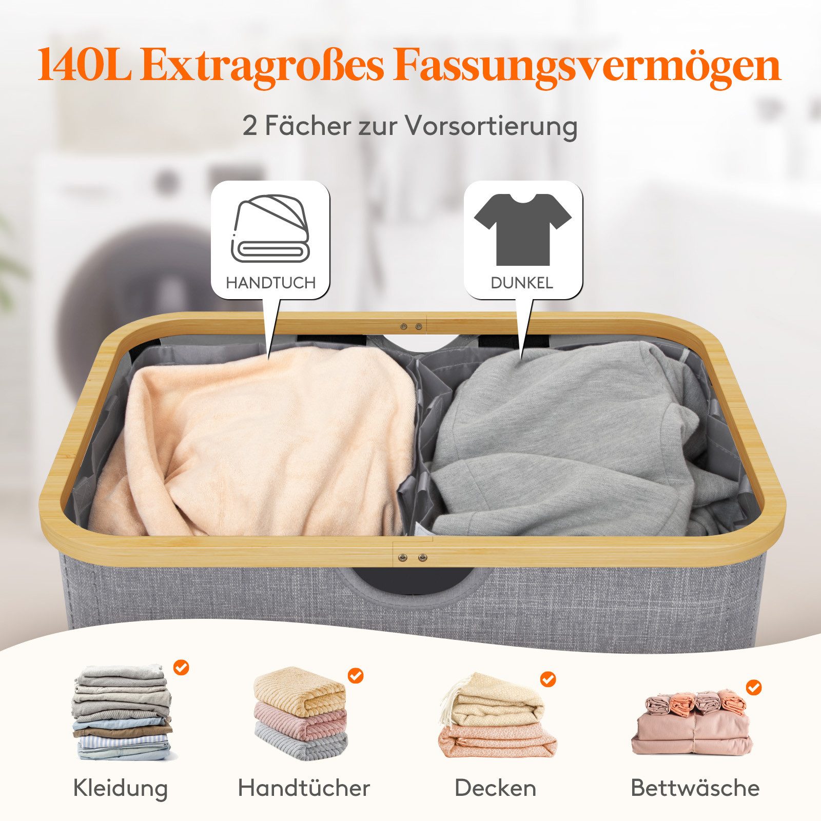 Lifewit Wäschebox Wäschekorb mit Deckel, Wäschebox Groß,Wäschesortierer, Wäschetonn