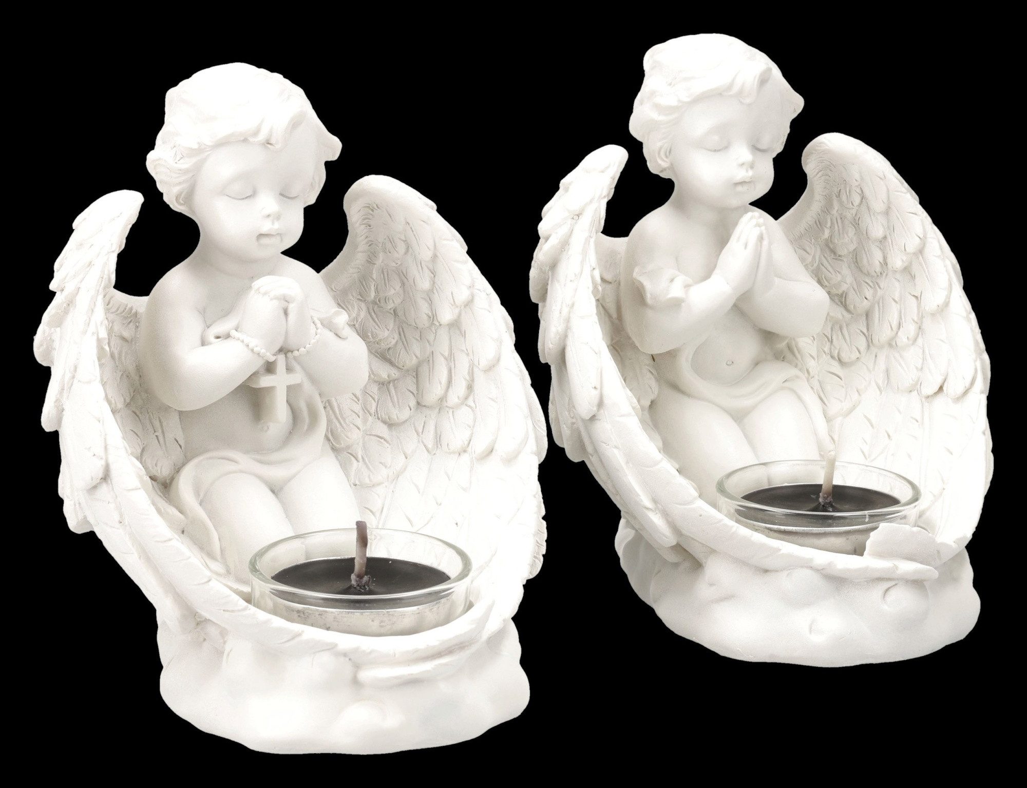 Figuren Shop GmbH Teelichthalter Engel Teelichthalter Set – Cherubim Figur Deko Engel Statue 13 cm