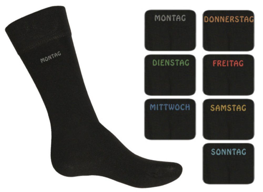 Cocain underwear Freizeitsocken Damen & Herren Socken in der Farbe schwarz  mit einem Wochentag am Schaft (7-Paar) mit eingestricktem Wochentag