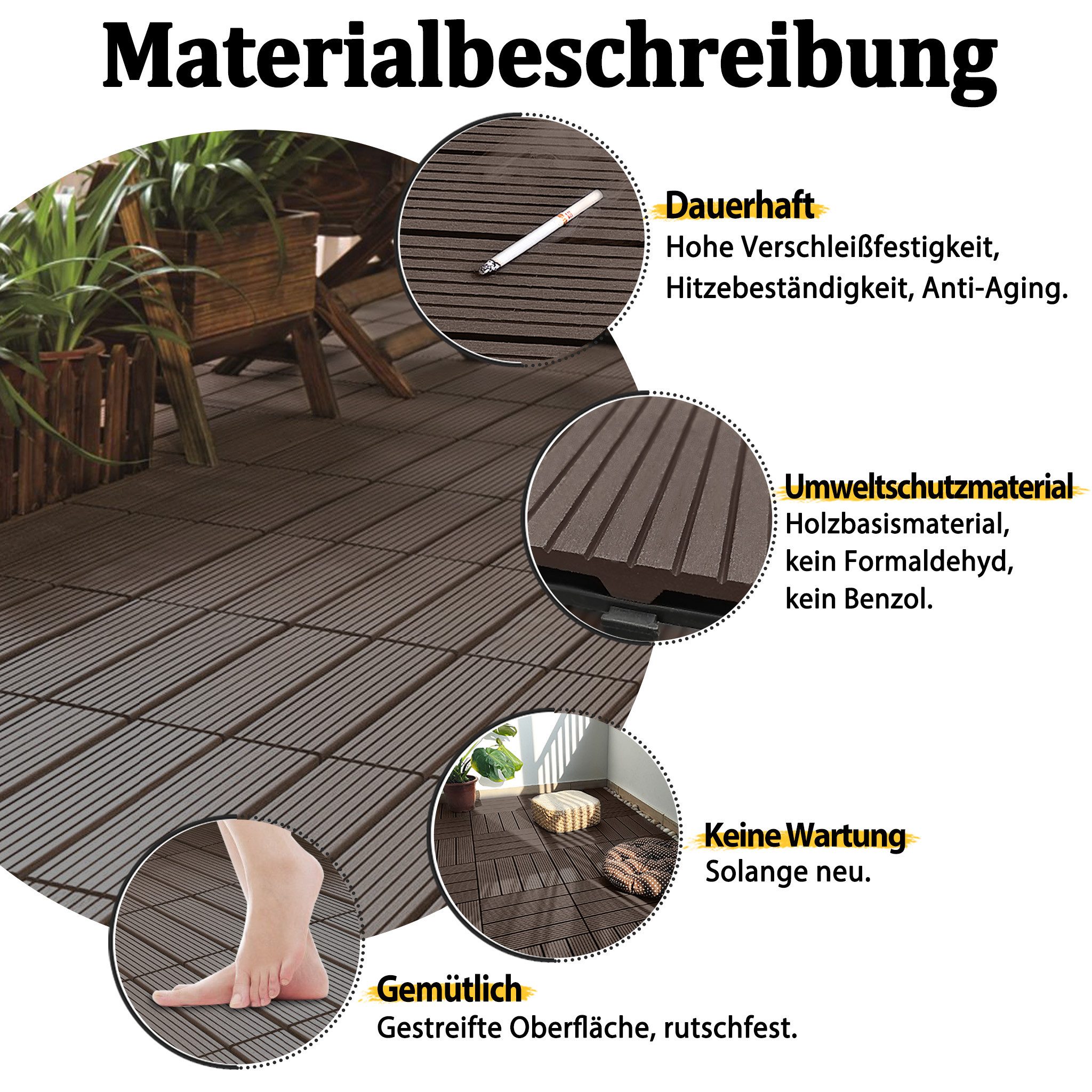 FIVMEN Terrassendielen Terrassenfliesen WPC 30x30cm Kunststoff Klickfliesen mit klicksystem, (Packung, 33-St., Filterbares Wasser Premium Fliese Terrassendielen – Bild 4 von 5