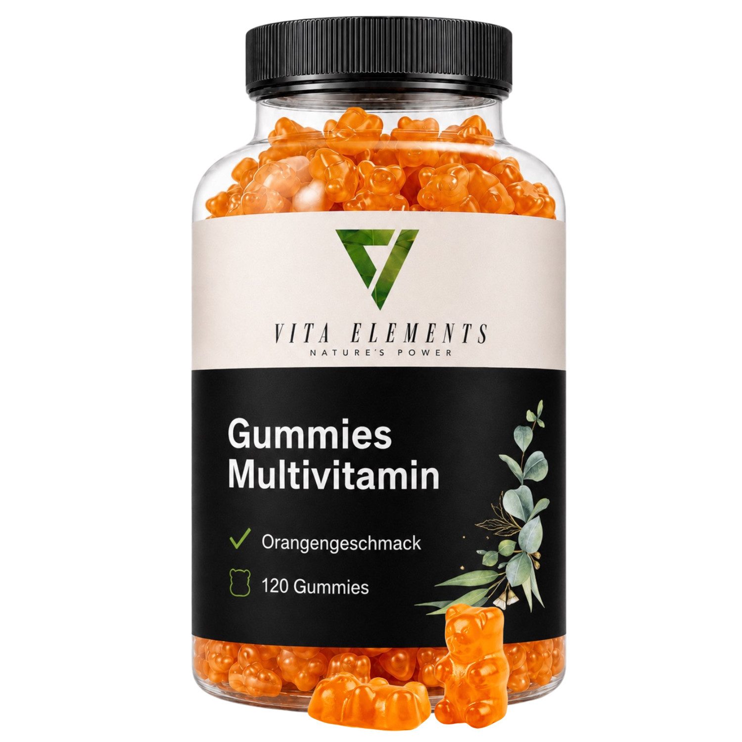 Vita Elements Gummies Multivitamin - 12 Nährstoffe mit Orangengeschmack, 120 Gummibärchen, 1 er Packung à 120 St., Zuckerfrei, Hochdosiert, Ohne unnötige Zusätze, Laborgeprüft