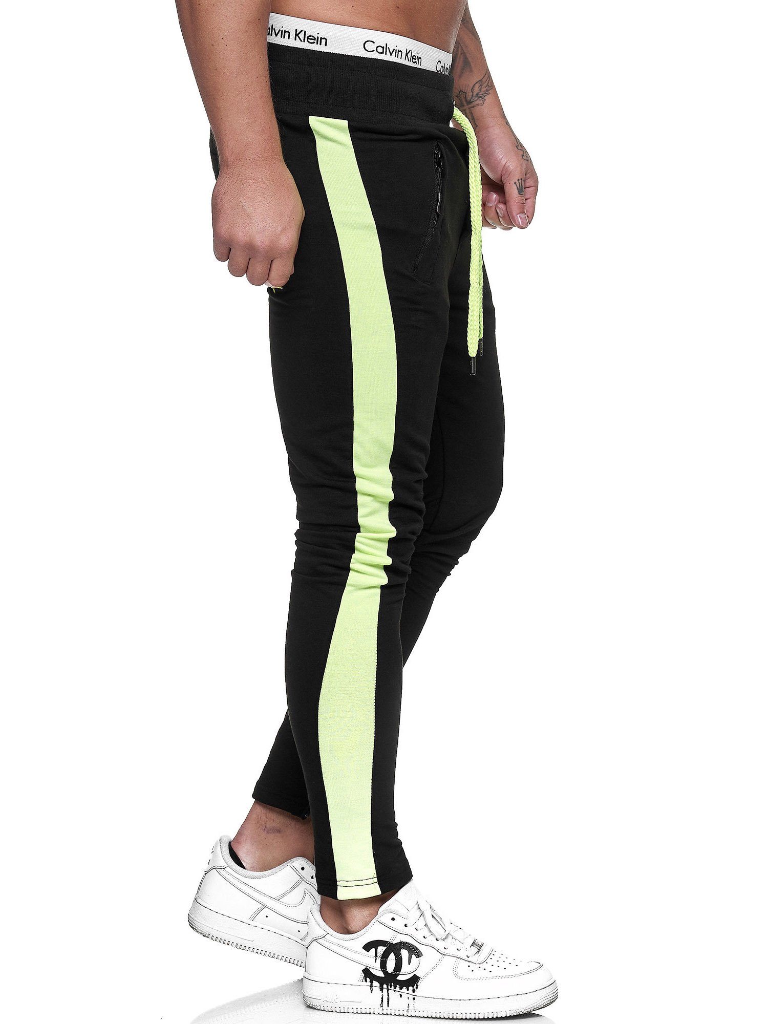 Sweatpants, (Sporthose Trainingshose Jogginghose KO-1091-JG 1-tlg) Fitness Schwarz Gelb Freizeit Koburas Casual