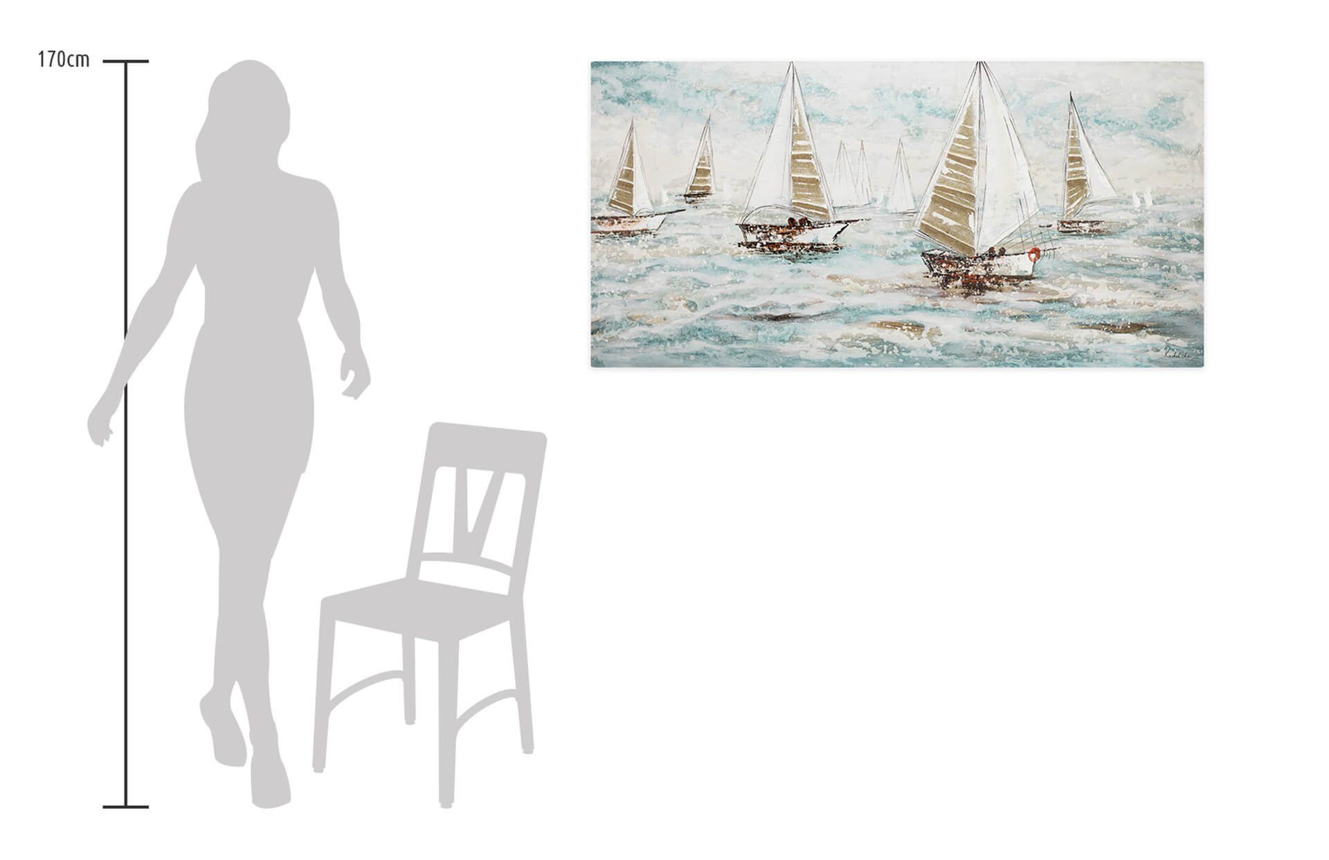 Wohnzimmer Wandbild Sailboat Gemälde 140x70 100% Leinwandbild cm, Racing KUNSTLOFT HANDGEMALT