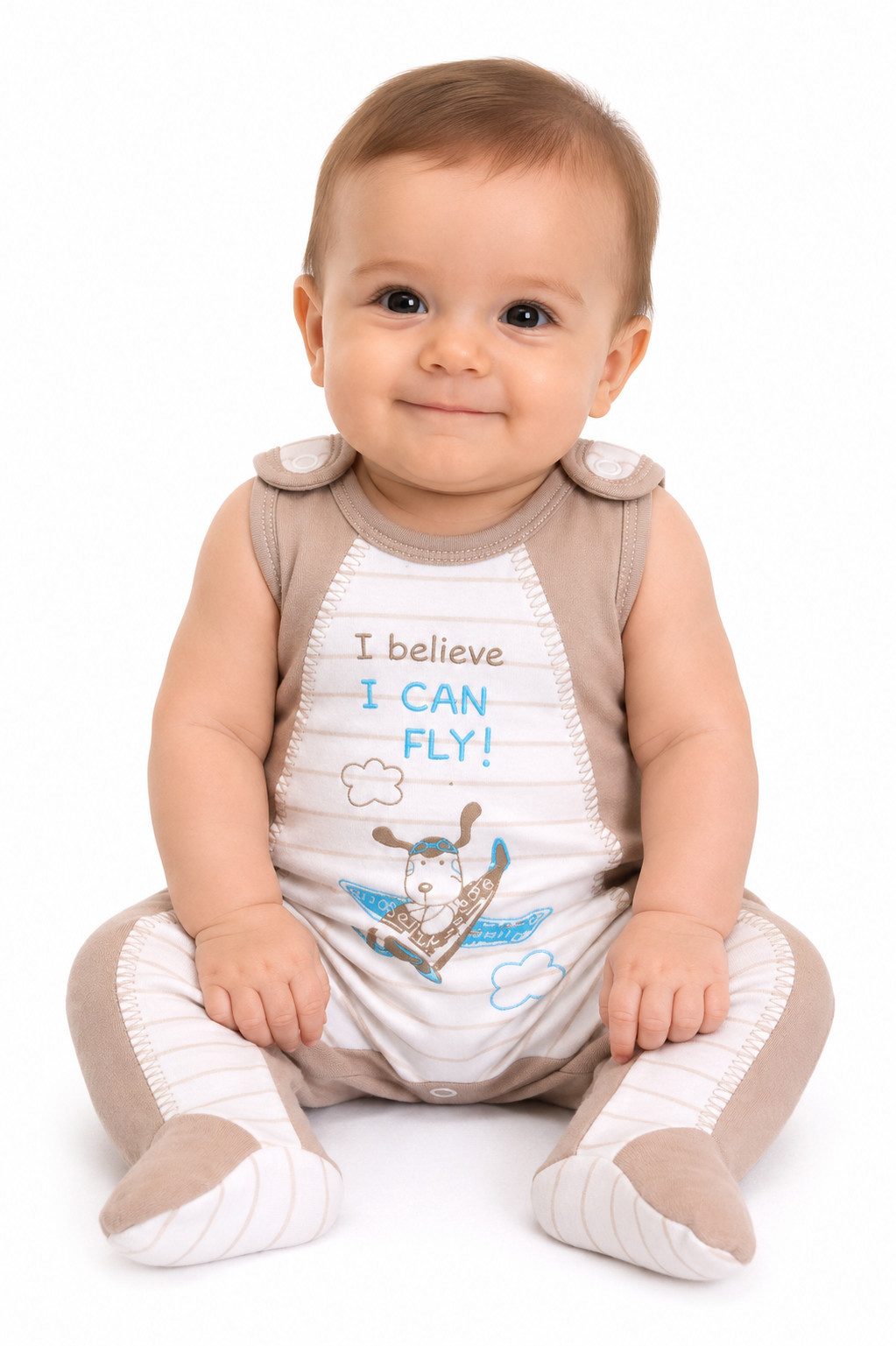 Strampler Baby Stramplerhose Einteiler in Beige gestreift