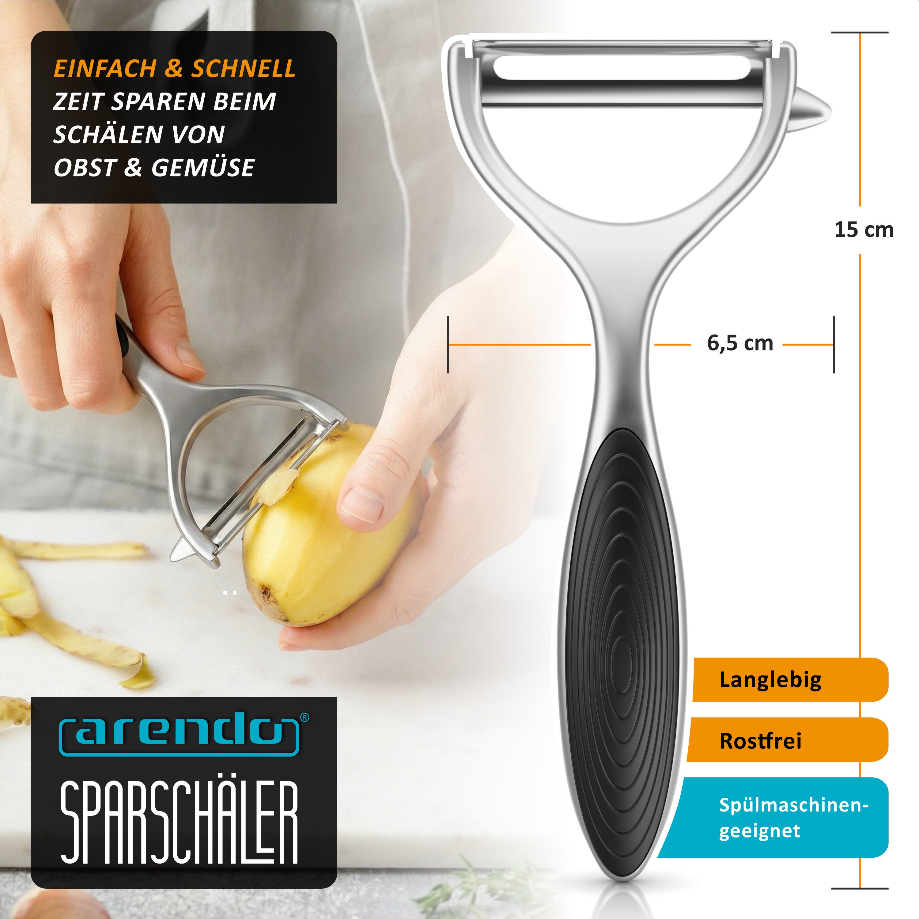 Arendo Sparschäler Breiter Universalschäler für Obst, Gemüse & Spargel, Soft-Touch, (1-tlg), Pendelklinge, Ausstecher, rostfreier Edelstahl, spülmaschinenfest
