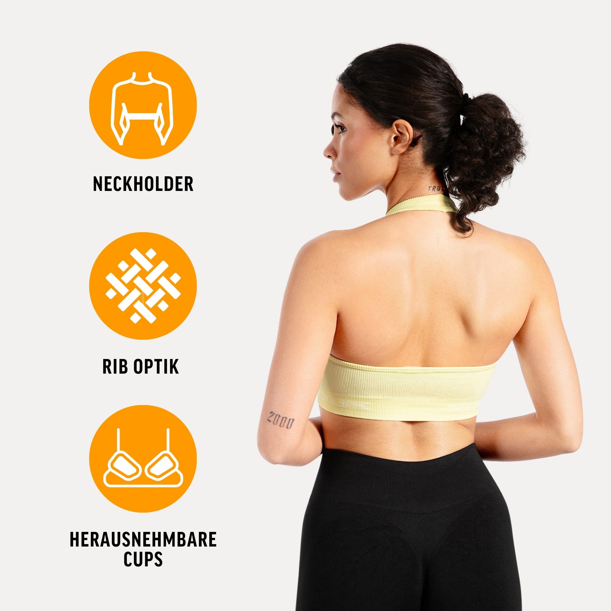 Smilodox Sport-BH Azura, Seamless Sport Top Rückenfrei Starker Halt Fitness Alltag Scrunch Bra ohne Bügel Atmungsaktiv Yoga Gym Bustier Schriftzug