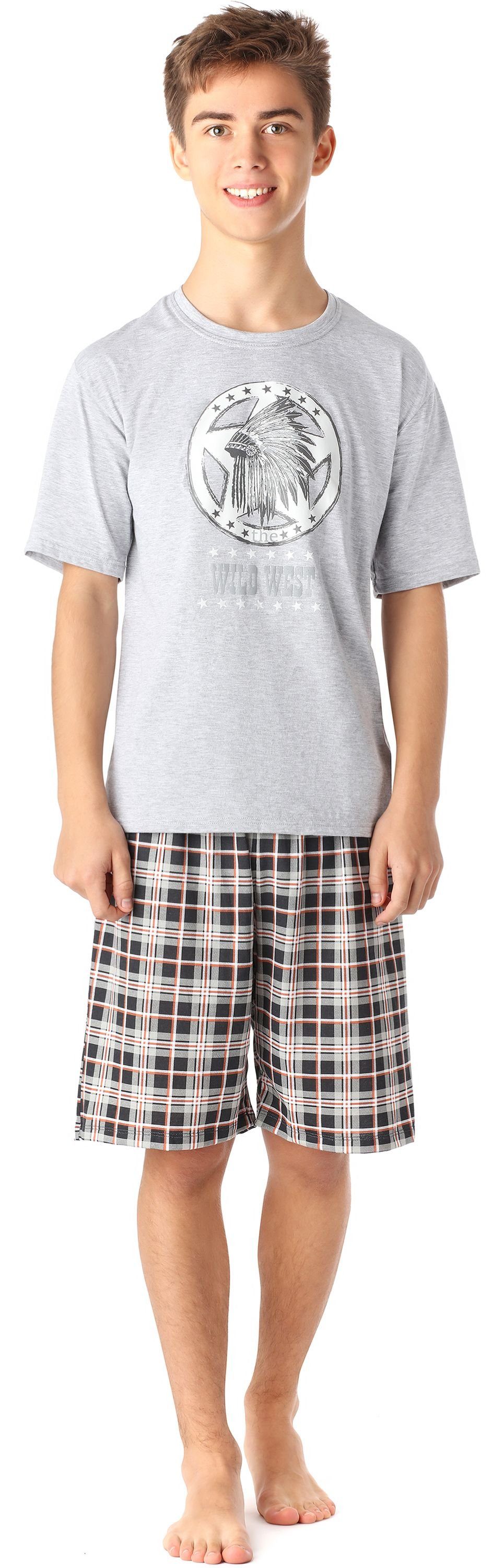 Timone Schlafanzug Jungen Pyjama Langarm Schlafanzug Baumwolle MelangeKariert6 Zweiteiliger Set Hausanzug