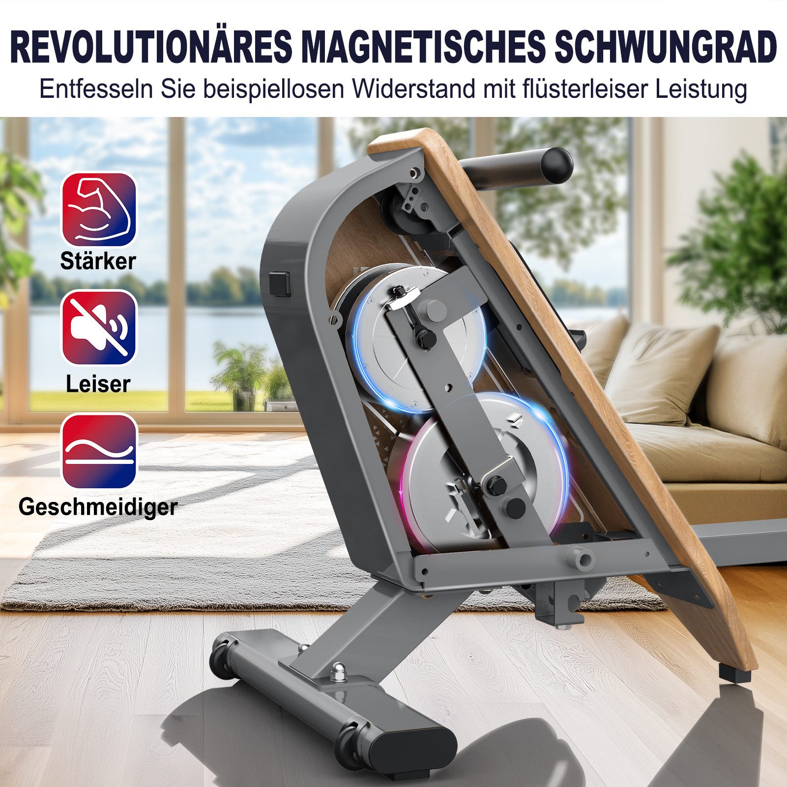 VOWVIT Rudergerät für Zuhause OR3-Kompaktes Rudergerät mit Bluetooth-Monitor, 16 Resistance Levels,Vertikale Aufbewahrung