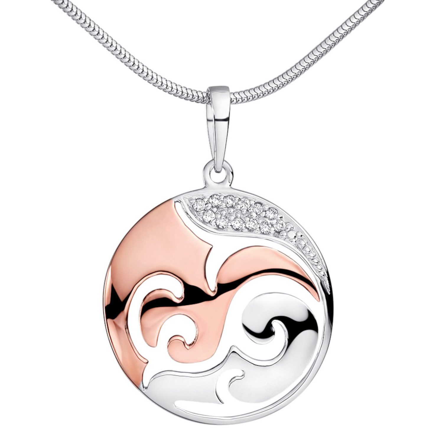 Runder Anhänger Damen Rosegold Bicolor Ornament Anhänger Zirkonia Ø23mm KA-455