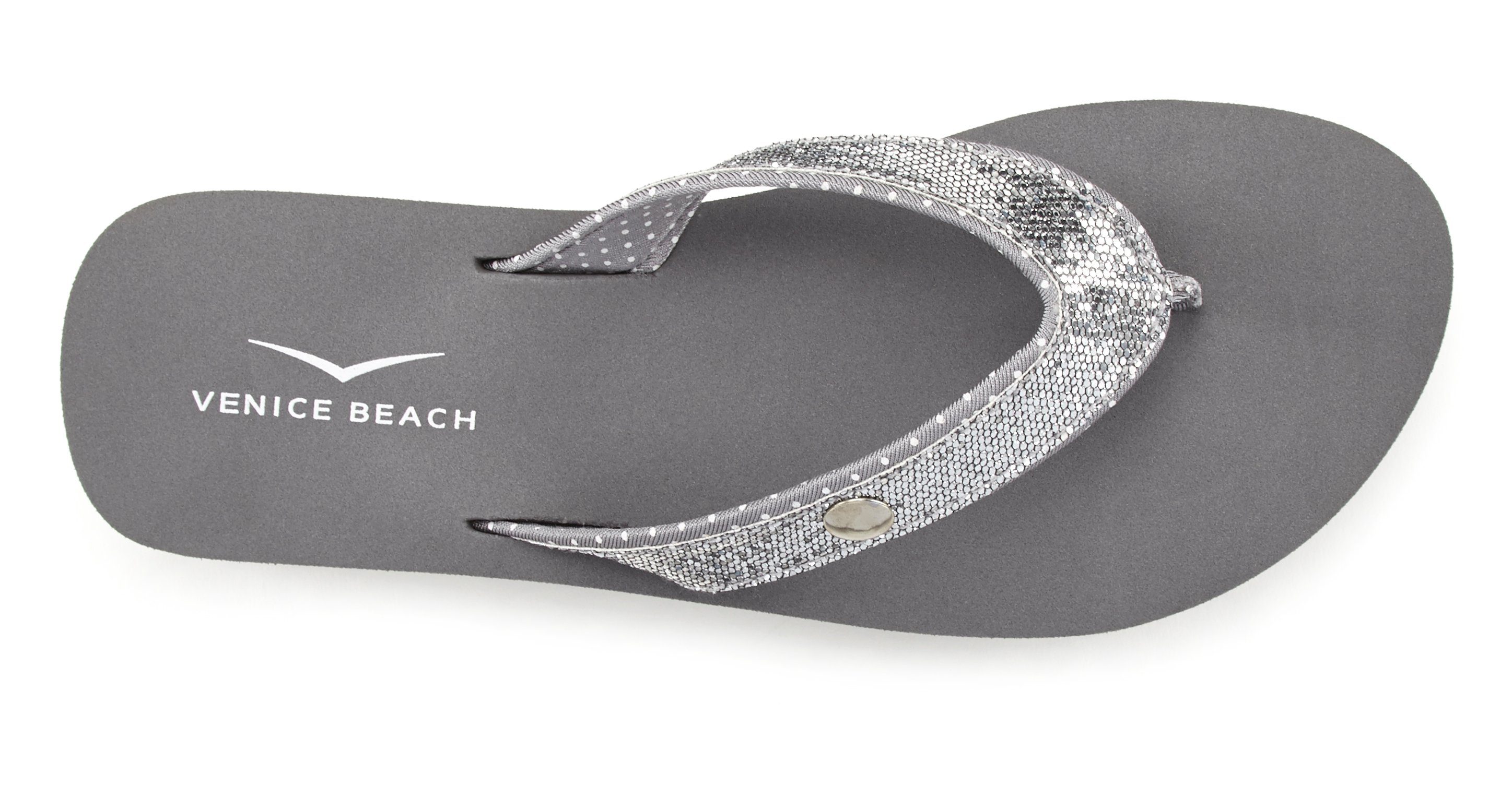 Venice Sandale, Badeschuh mit VEGAN Glitzerband Pantolette, grau ultraleicht Badezehentrenner Beach