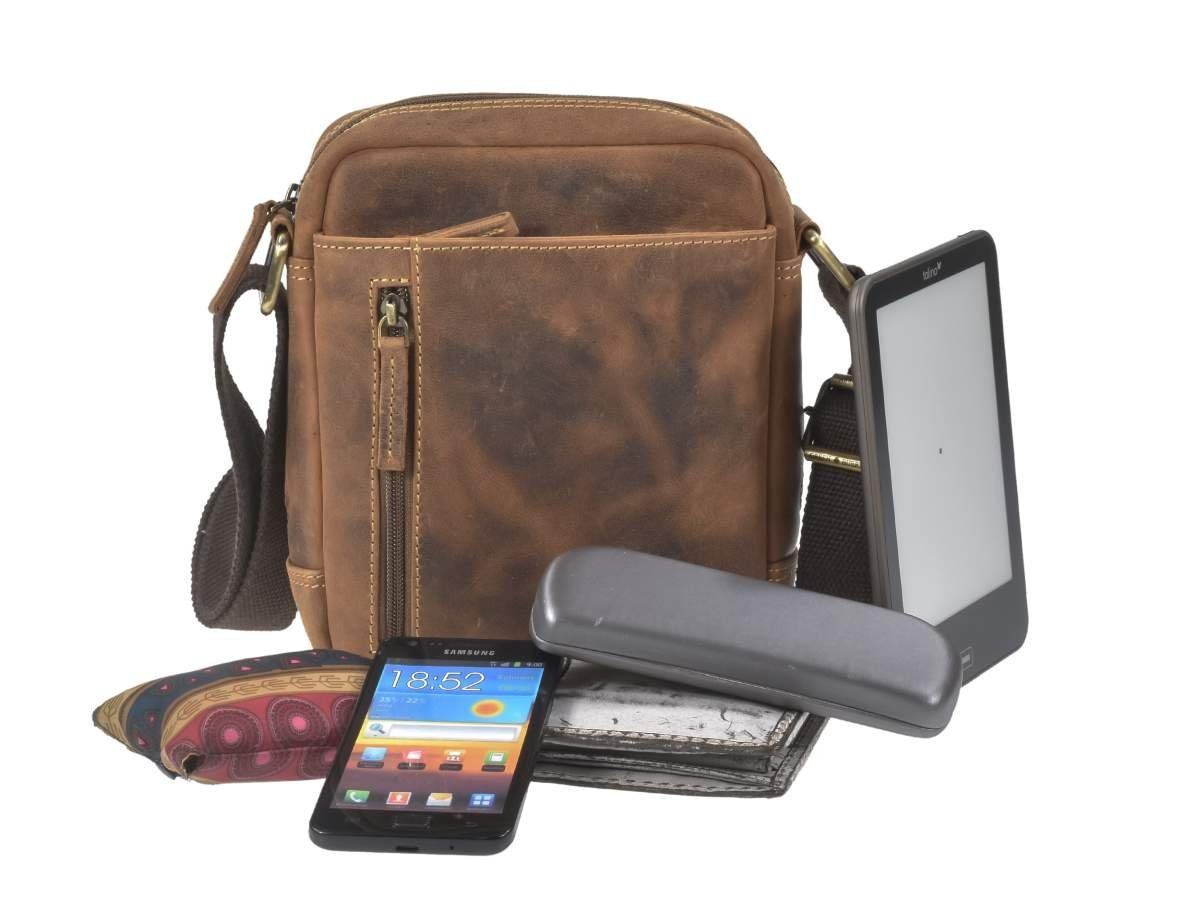 Greenburry Umhängetasche "Vintage" Leder, Schultertasche, Herrentasche 18x21cm, antik Look