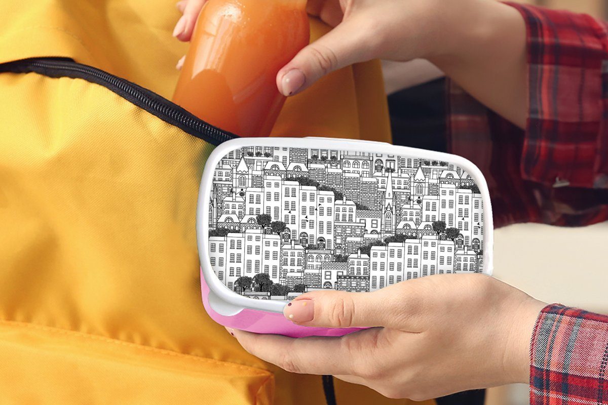 Skyline (2-tlg), für - Kunststoff, Mädchen, Brotdose Snackbox, Brotbox Erwachsene, Kinder, Dublin MuchoWow Lunchbox Muster, - Kunststoff rosa