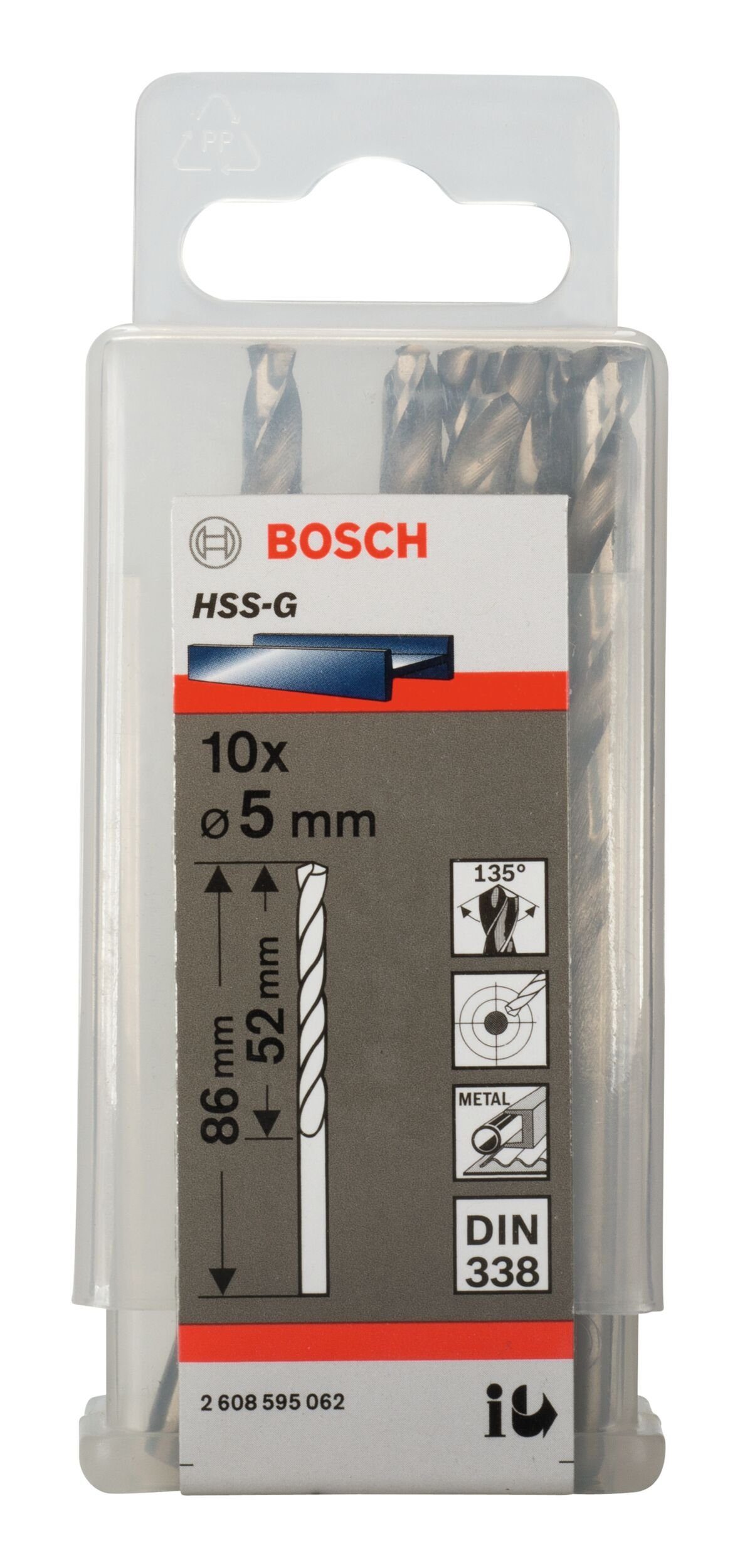 BOSCH Metallbohrer, (10 - (DIN 10er-Pack HSS-G - 52 x x 338) 86 5 mm Stück)