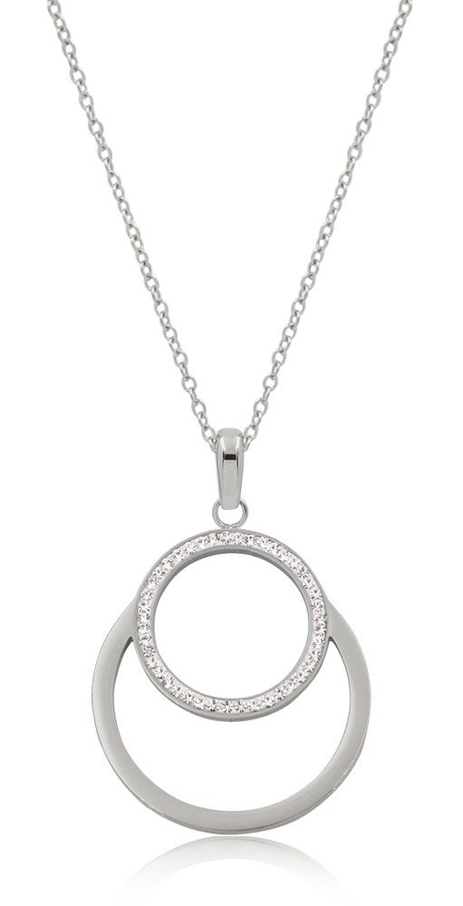 LUISIA® Kette mit Anhänger "Doppelring mit Zirkonia", Edelstahl Silber 50cm günstig online kaufen