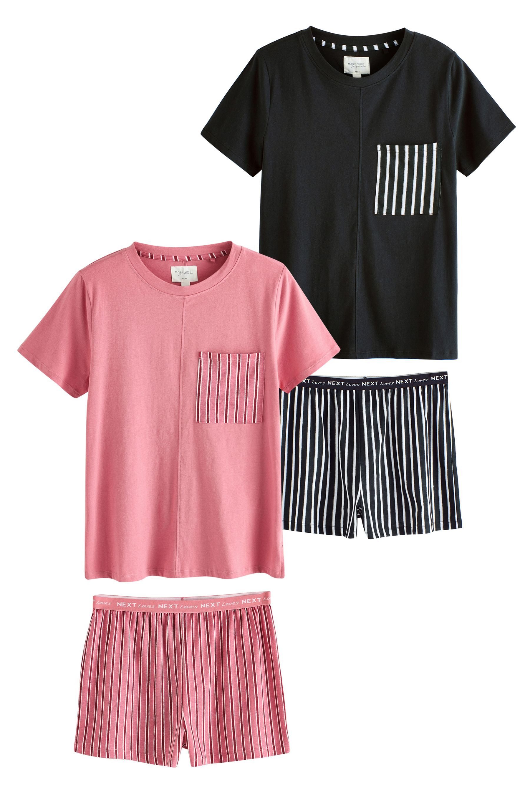 Next Pyjama Kurzärmliger Pyjama aus Baumwolle, 2er-Pack (4 tlg) günstig online kaufen