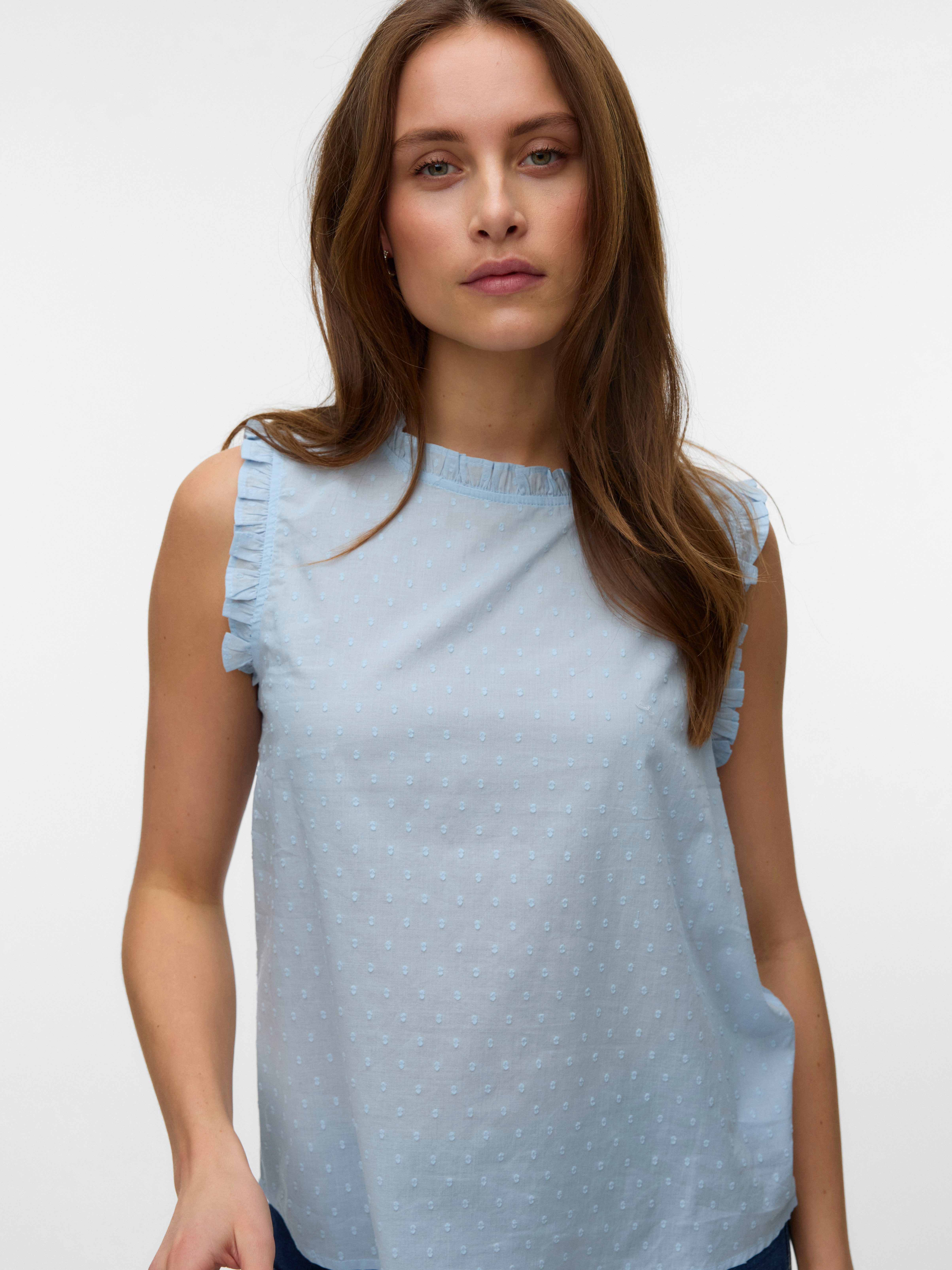 Vero Moda Rüschentop VMTRINE SL TOP WVN NOOS Baumwolle