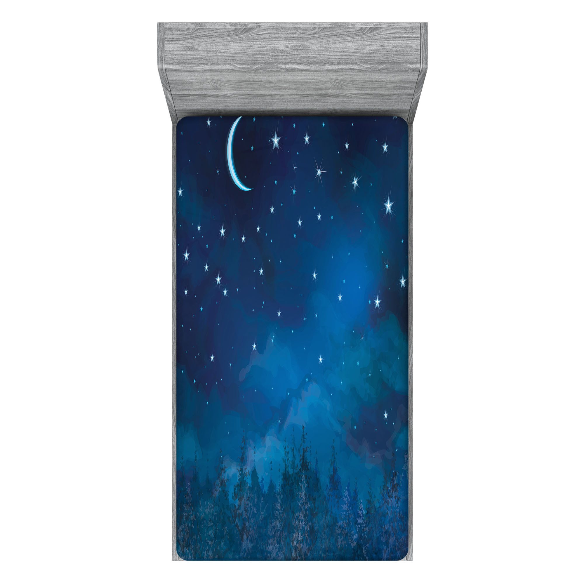Abakuhaus Spannbettlaken Soft Dekorativer Stoff Bettwäsche Rund-um Elastischer Gummizug, Winter Nächtliche Malerei Blue Moon