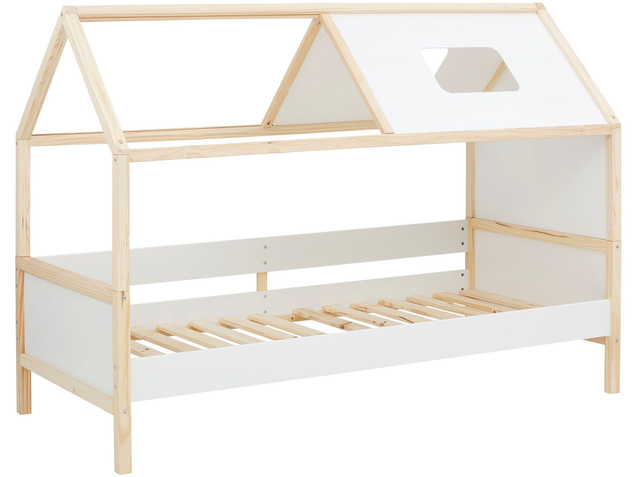 loft24 Hausbett Bob - Bett Bettgestell Bettrahmen Kinderbett, Kinderbett, Bettgestell mit Dach, Kiefer, MDF, 90x200 cm