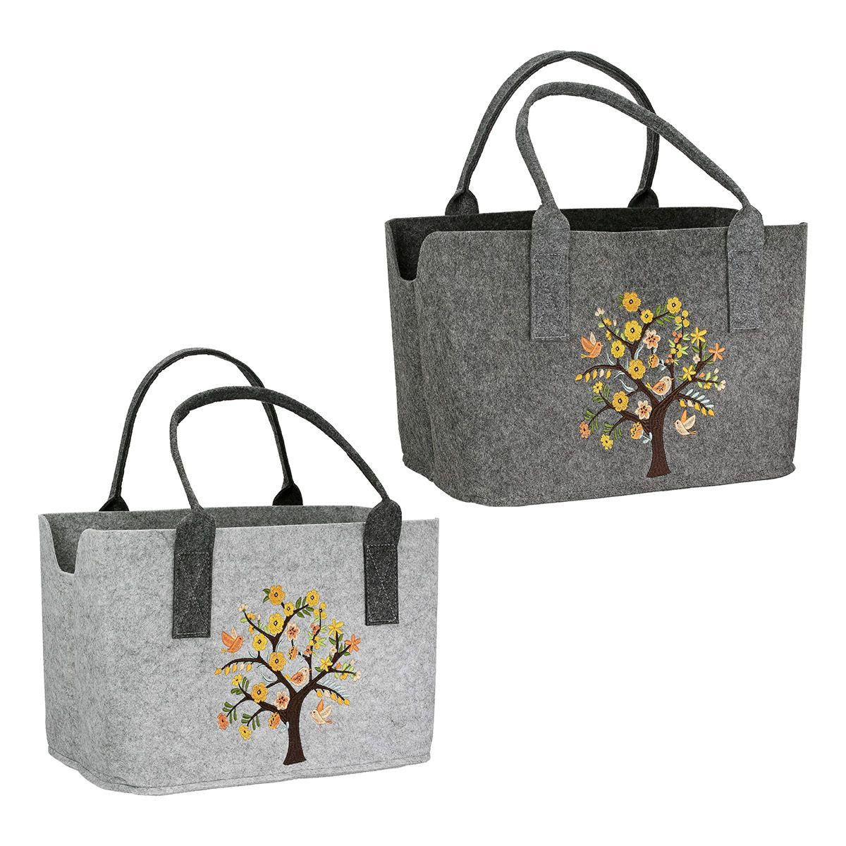 MF Shopper Filztasche Bluetezeit grau 40 cm mit besticktem Blumen- und Voge günstig online kaufen