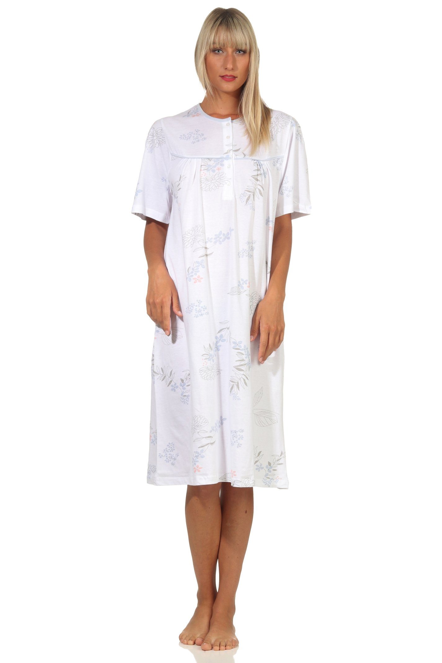 Normann Nachthemd Damen Nachthemd kurzarm klassische Design mit Knopfleiste am Hals