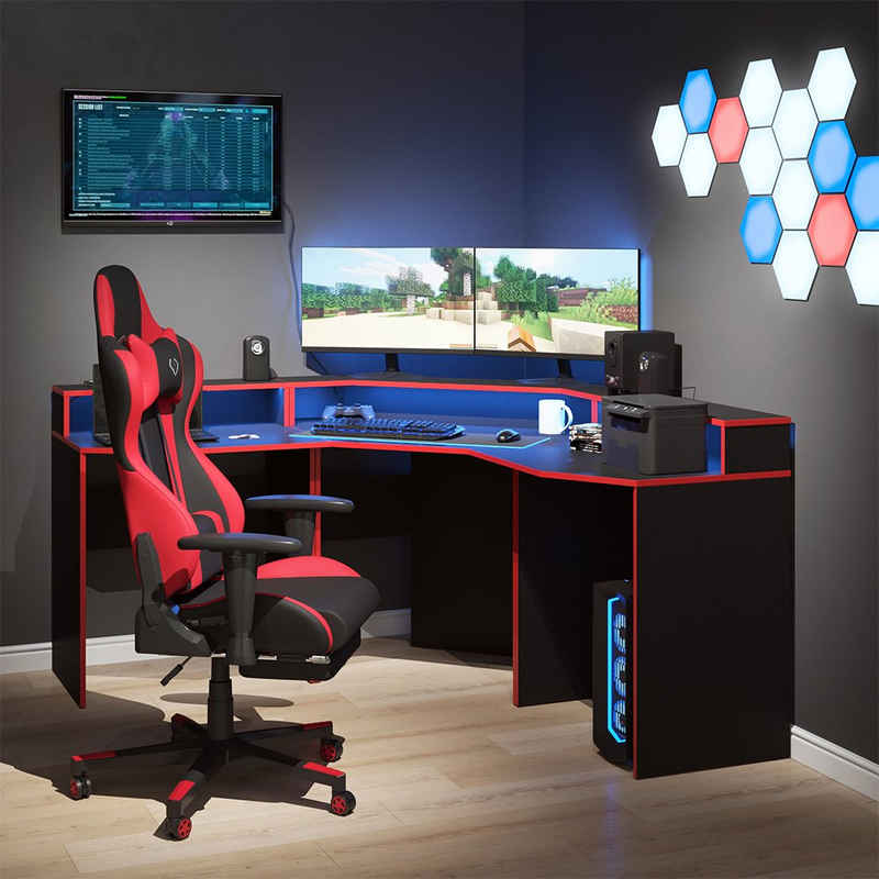 Vicco Gamingtisch Gaming Desk- Set Schreibtisch Gamertisch Kron Schwarz Rot Set 1