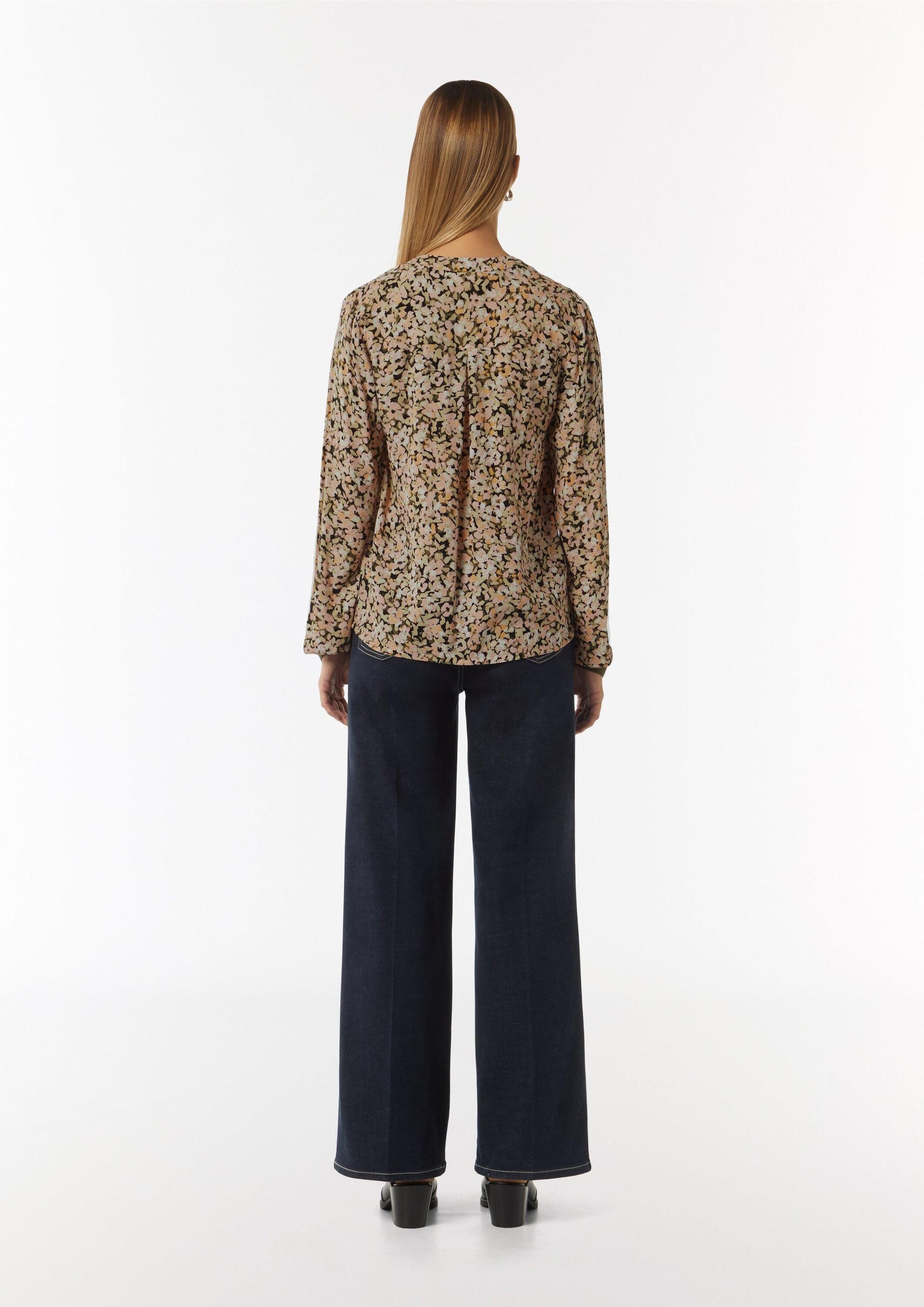 comma Langarmbluse Bluse Floral gemusterte Bluse aus Crêpe mit Rippdetail