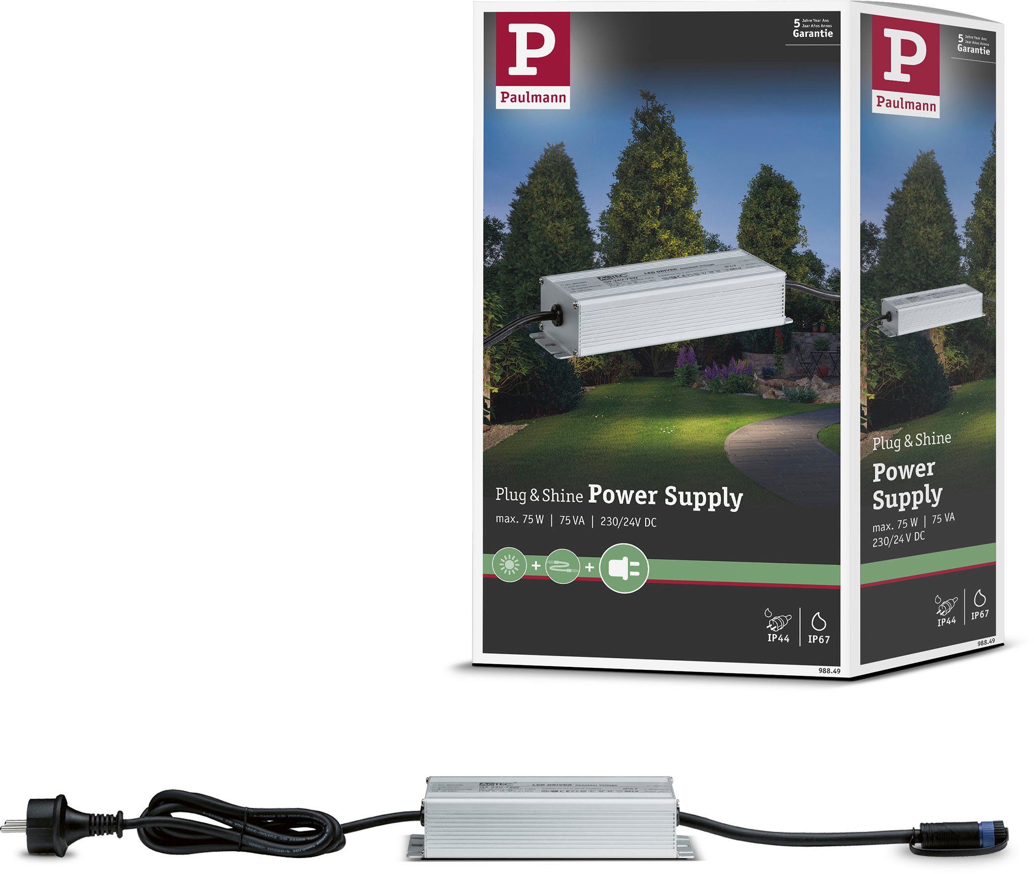 Paulmann Outdoor Plug & Shine Power Supply Silber Alu Trafo (IP67 230/24V  DC 75W), Kombinierbar mit allen Plug & Shine Leuchten + Zubehörteilen