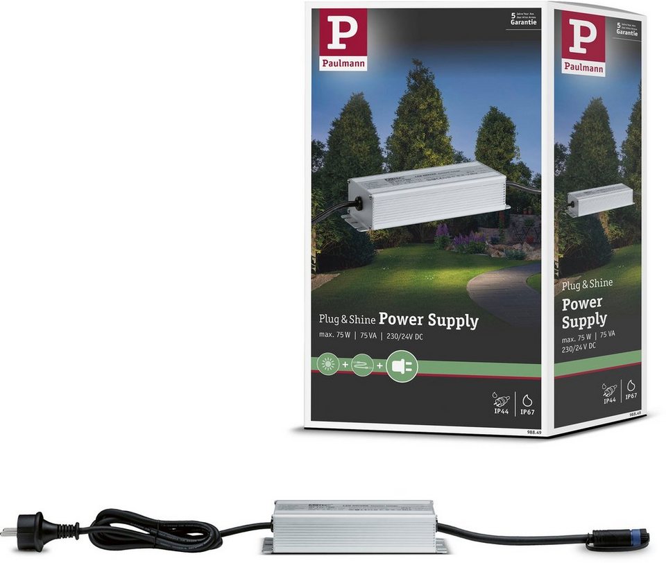 Paulmann Outdoor Plug & Shine Power Supply Silber Alu Trafo (IP67 230/24V  DC 75W), Kombinierbar mit allen Plug & Shine Leuchten + Zubehörteilen