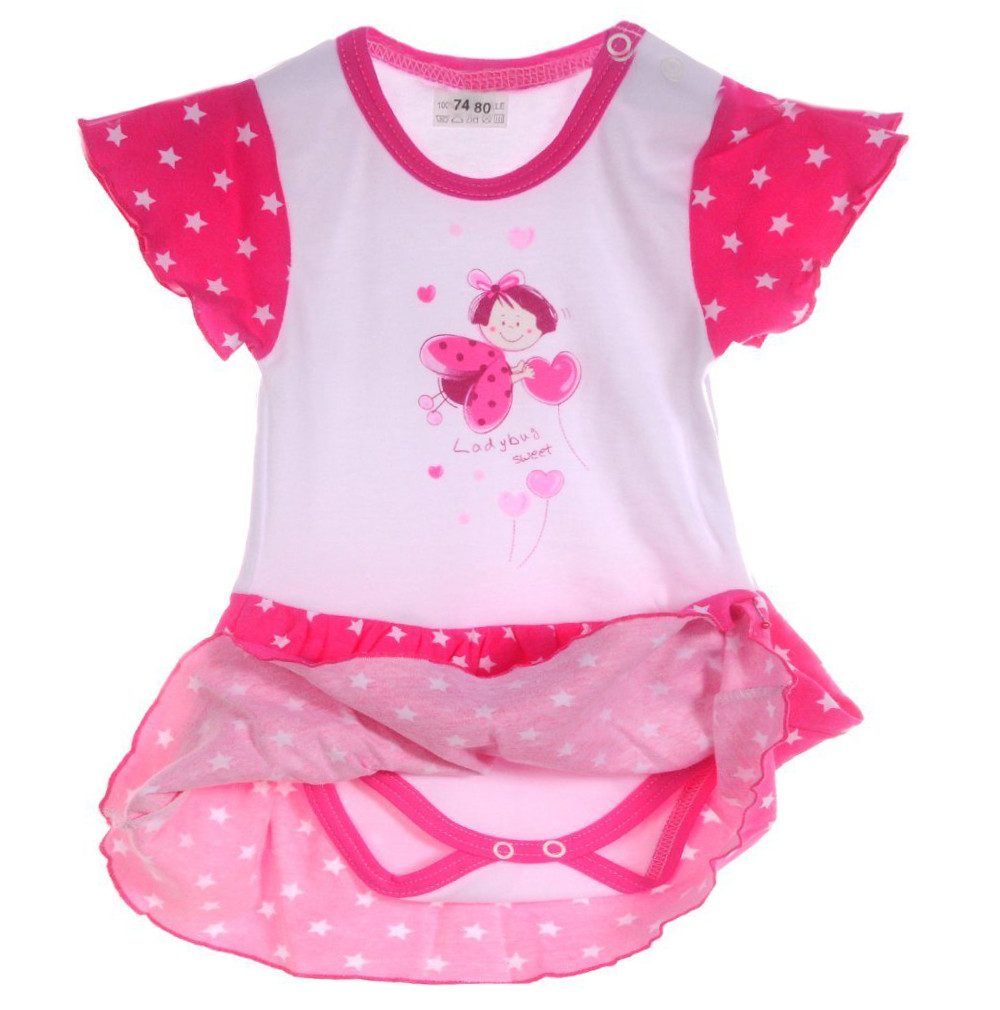 La Bortini Bodykleid Body Kleid Baby Spieler Bodykleidchen in Pink mit Herzchen aus reiner Baumwolle, 44 50 56 62 68 74 80 86