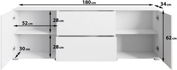 INOSIGN Lowboard Kenia (1 St), Der moderne RTV-Schrank, mit 2 Türen und 2 Schubladen, Breite 180 cm