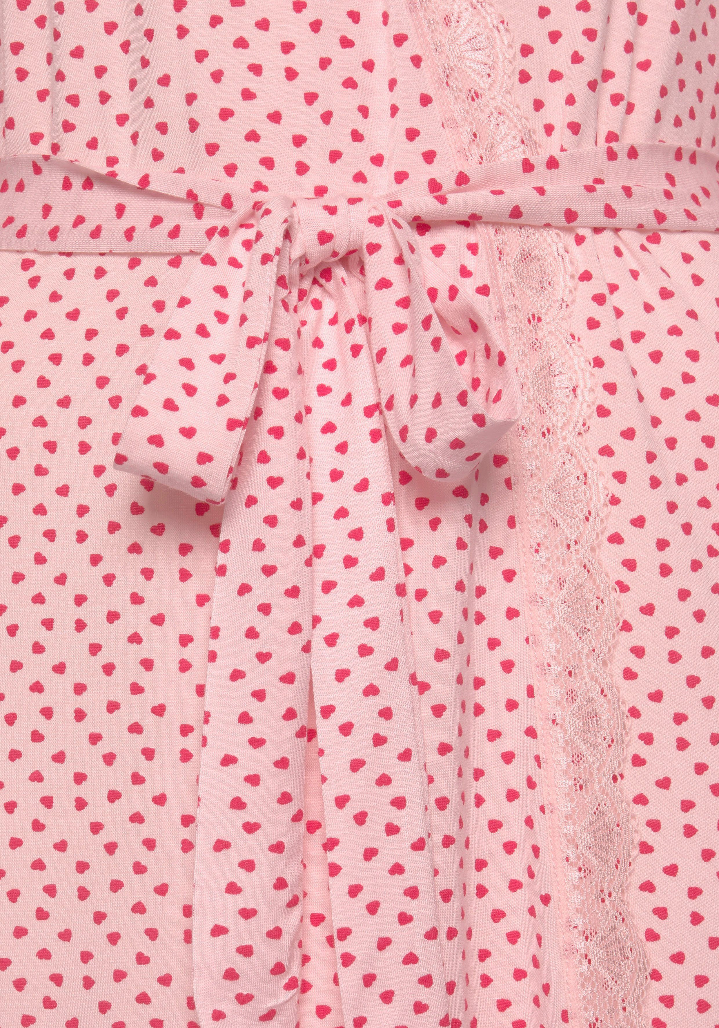 s.Oliver Kimono, Kurzform, Single-Jersey, Gürtel, mit Herzchendruck und hellrosa-gemustert Spitze